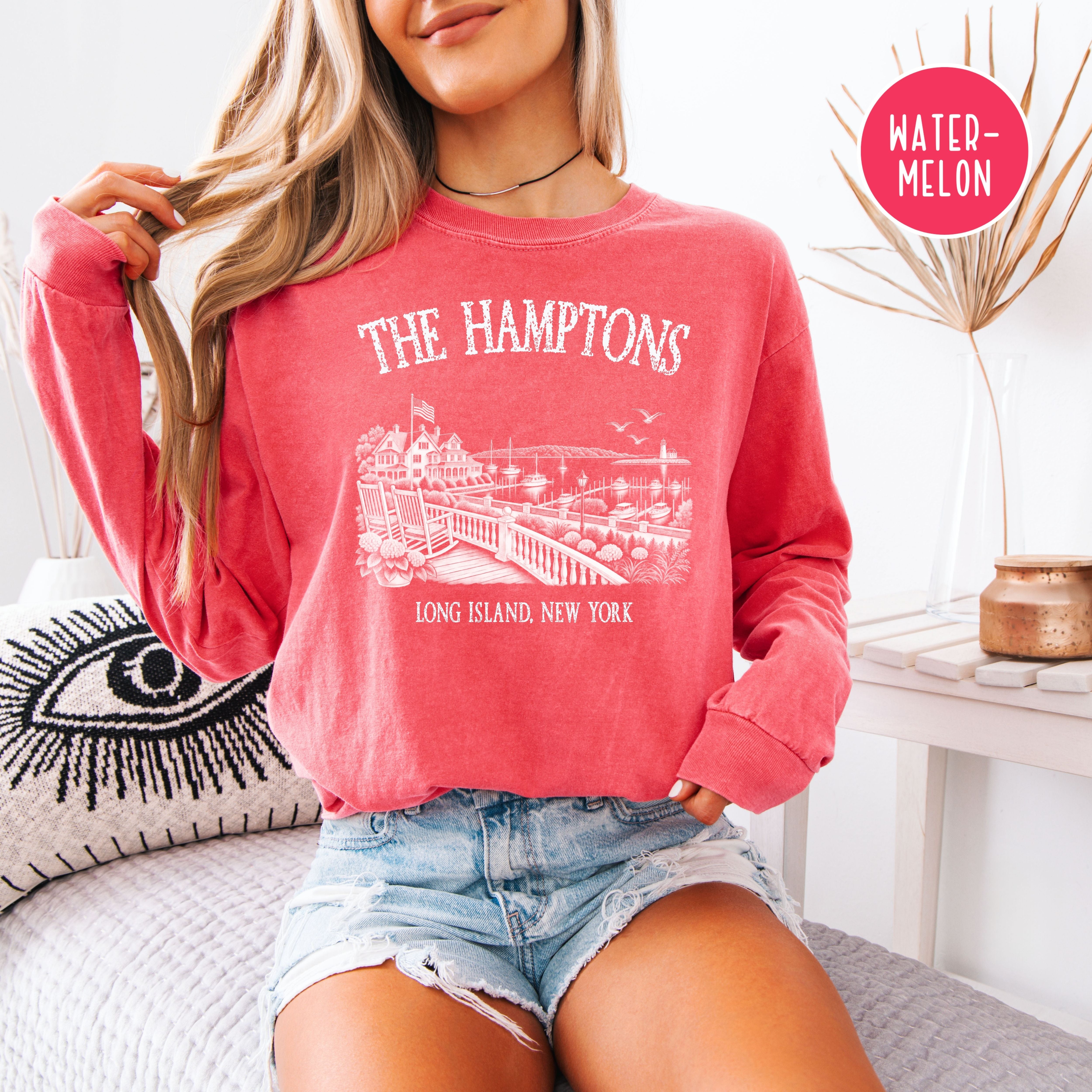 The Hamptons New York Long Sleeve Comfort Colors T-Shirt, Hamptons Vacation Gift, Hamptons Gift Shirt, Hamptons Summer, New York Gift