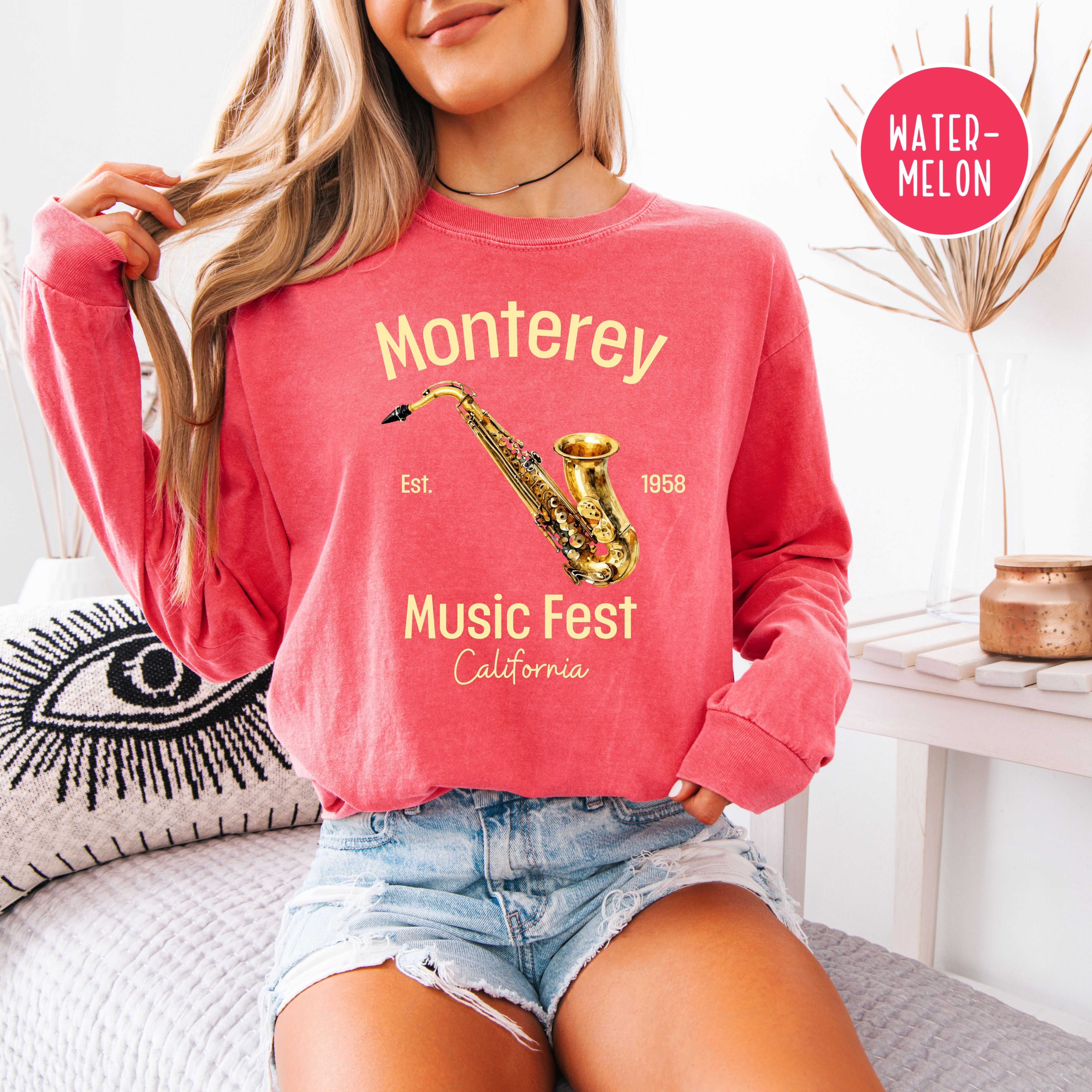 Monterey California Music Fest Unisex Long Sleeve Comfort Colors T-Shirt, Saxophone Player Shirt, Music Lover Gift, Monterey Gift Shirt
