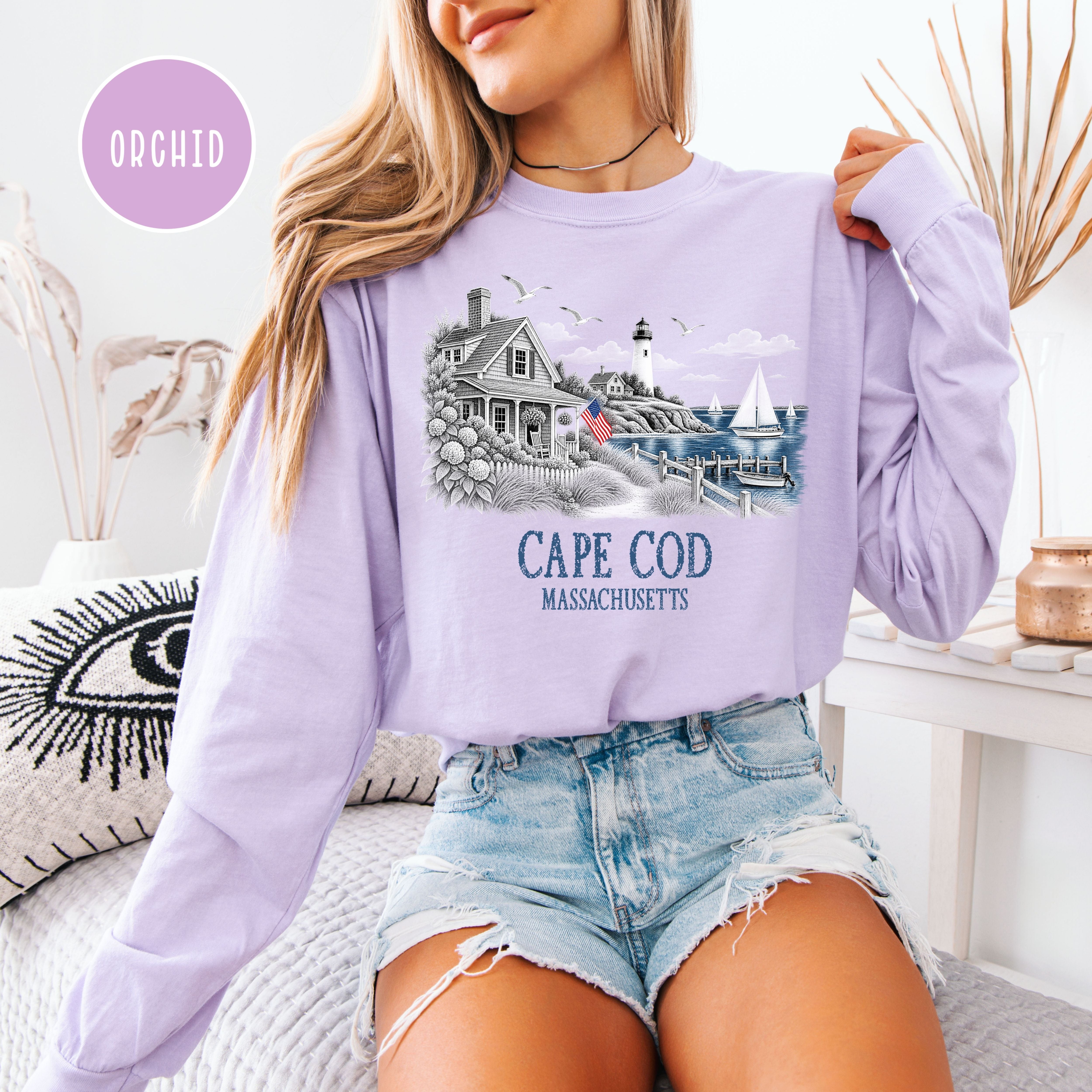 Cape Cod Massachusetts Long Sleeve Comfort Colors T-Shirt, Cape Cod Vacation Gift, Cape Cod Shirt, Traveler Gift Shirt, Seaside Shirt