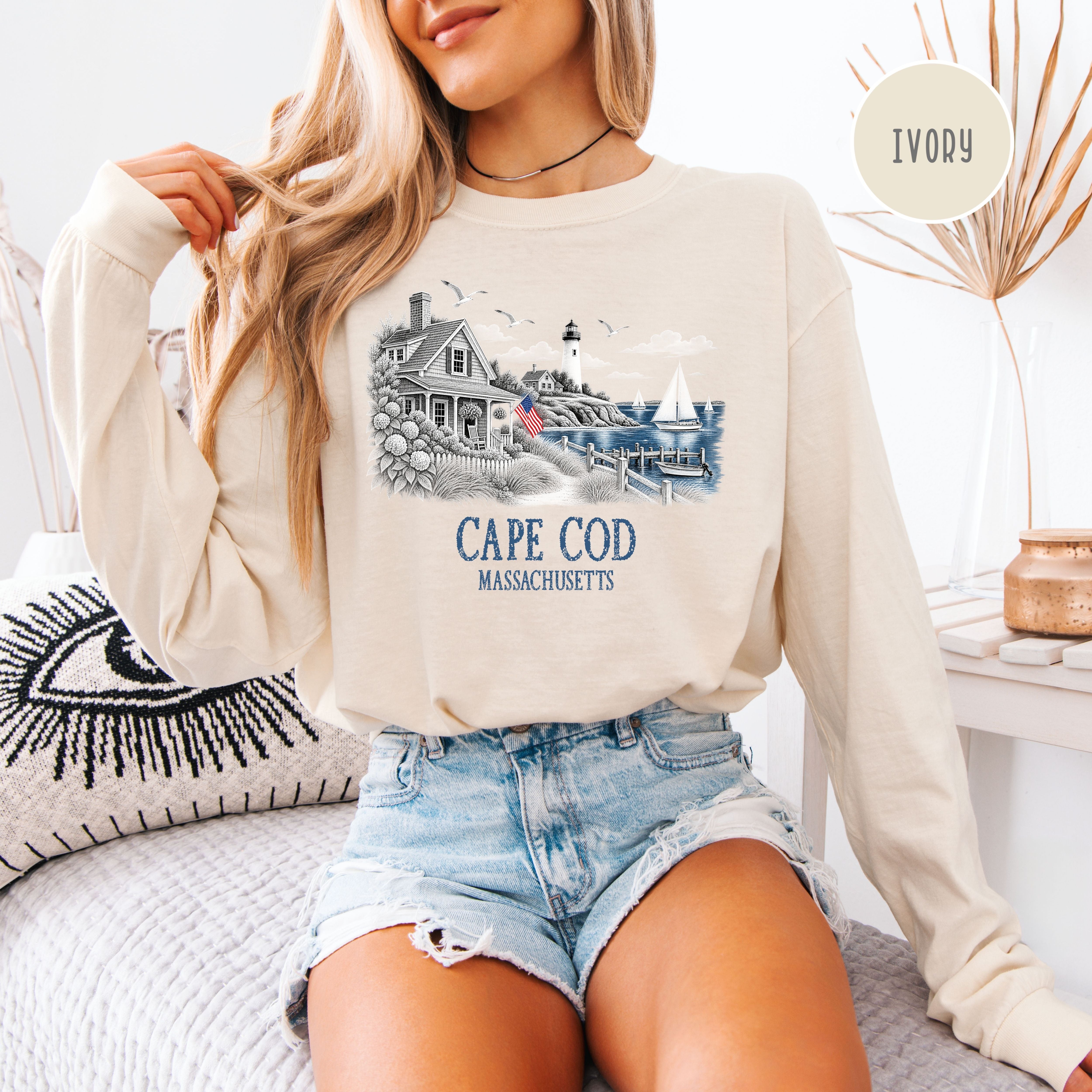 Cape Cod Massachusetts Long Sleeve Comfort Colors T-Shirt, Cape Cod Vacation Gift, Cape Cod Shirt, Traveler Gift Shirt, Seaside Shirt