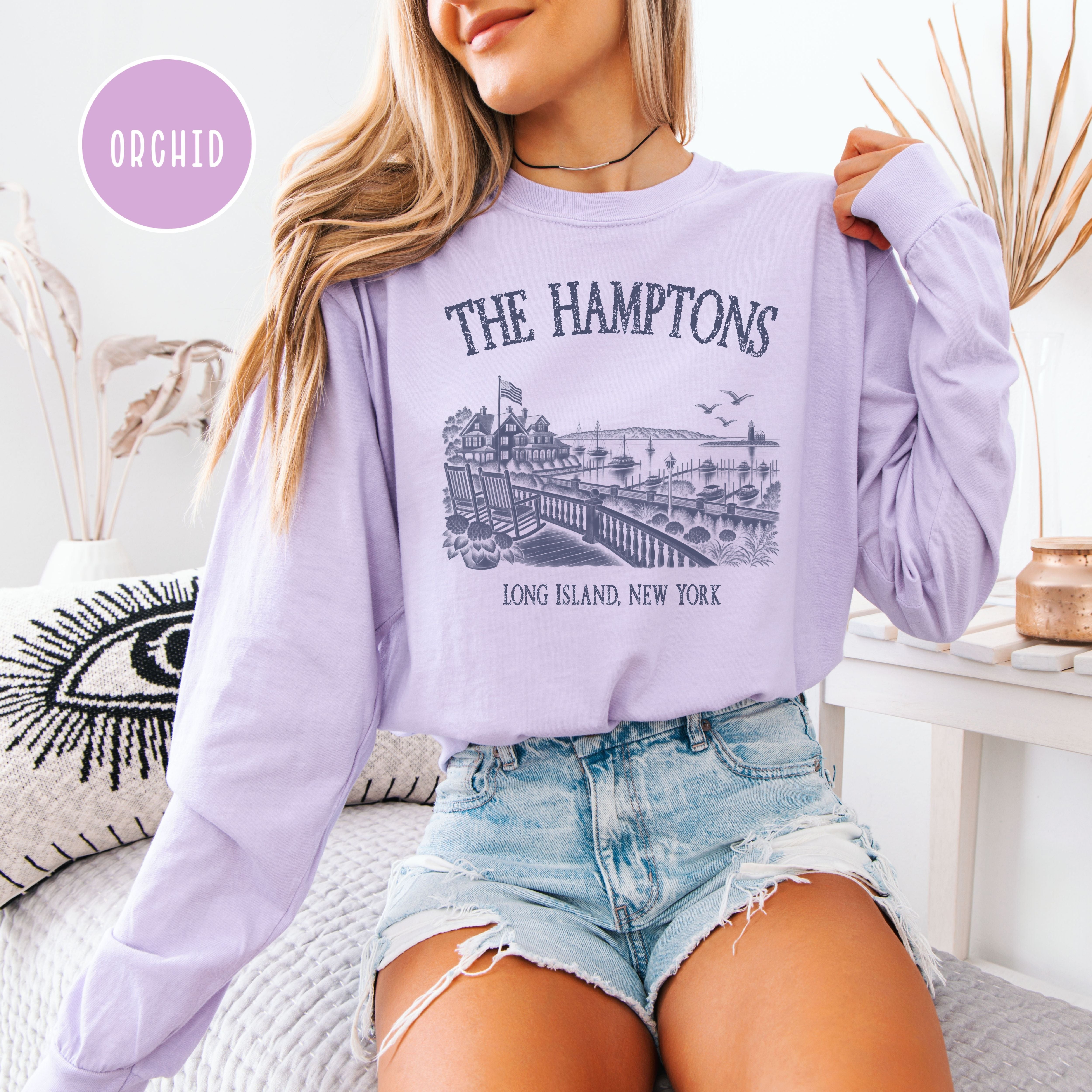 The Hamptons New York Long Sleeve Comfort Colors T-Shirt, Hamptons Vacation Gift, Hamptons Gift Shirt, Hamptons Summer, New York Gift