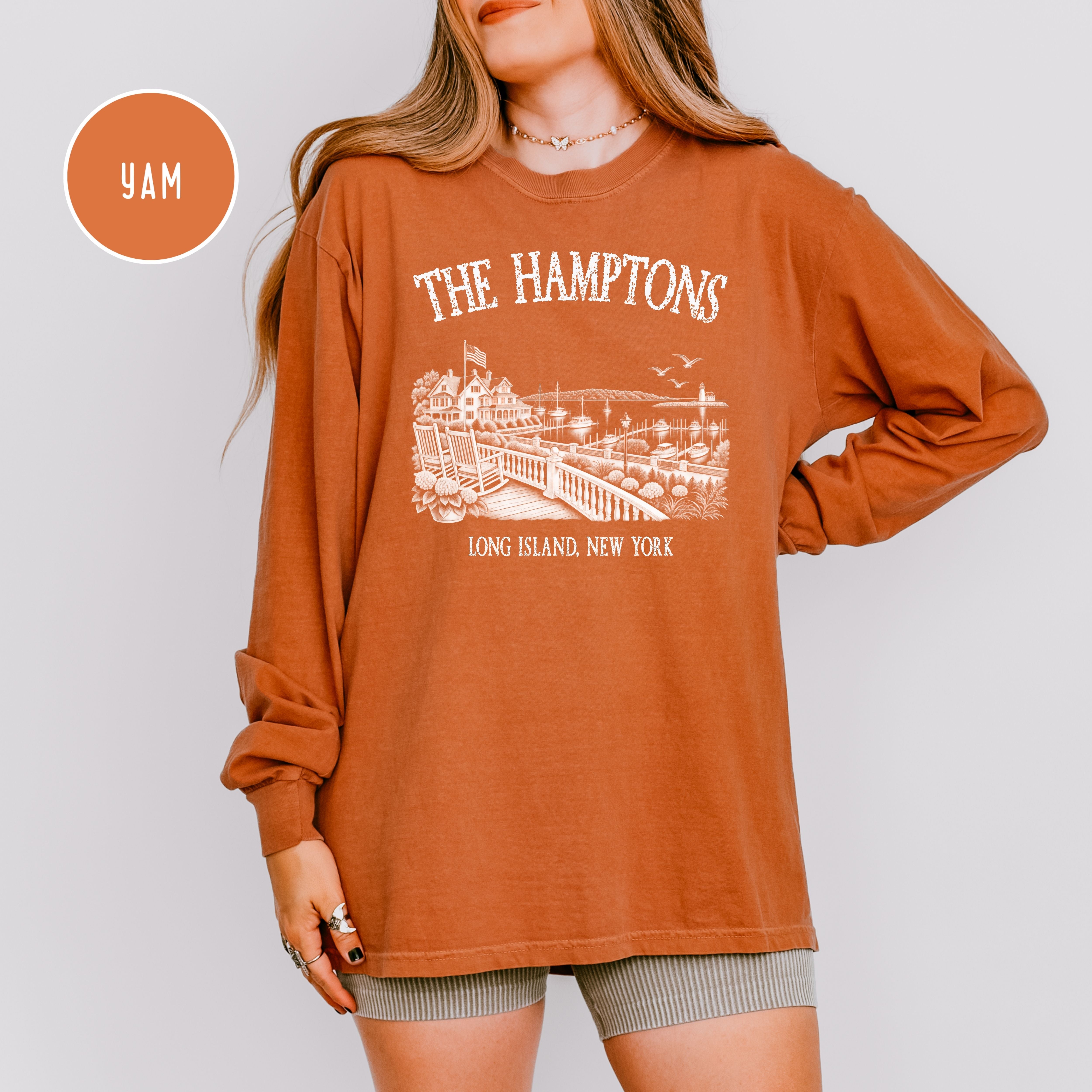 The Hamptons New York Long Sleeve Comfort Colors T-Shirt, Hamptons Vacation Gift, Hamptons Gift Shirt, Hamptons Summer, New York Gift