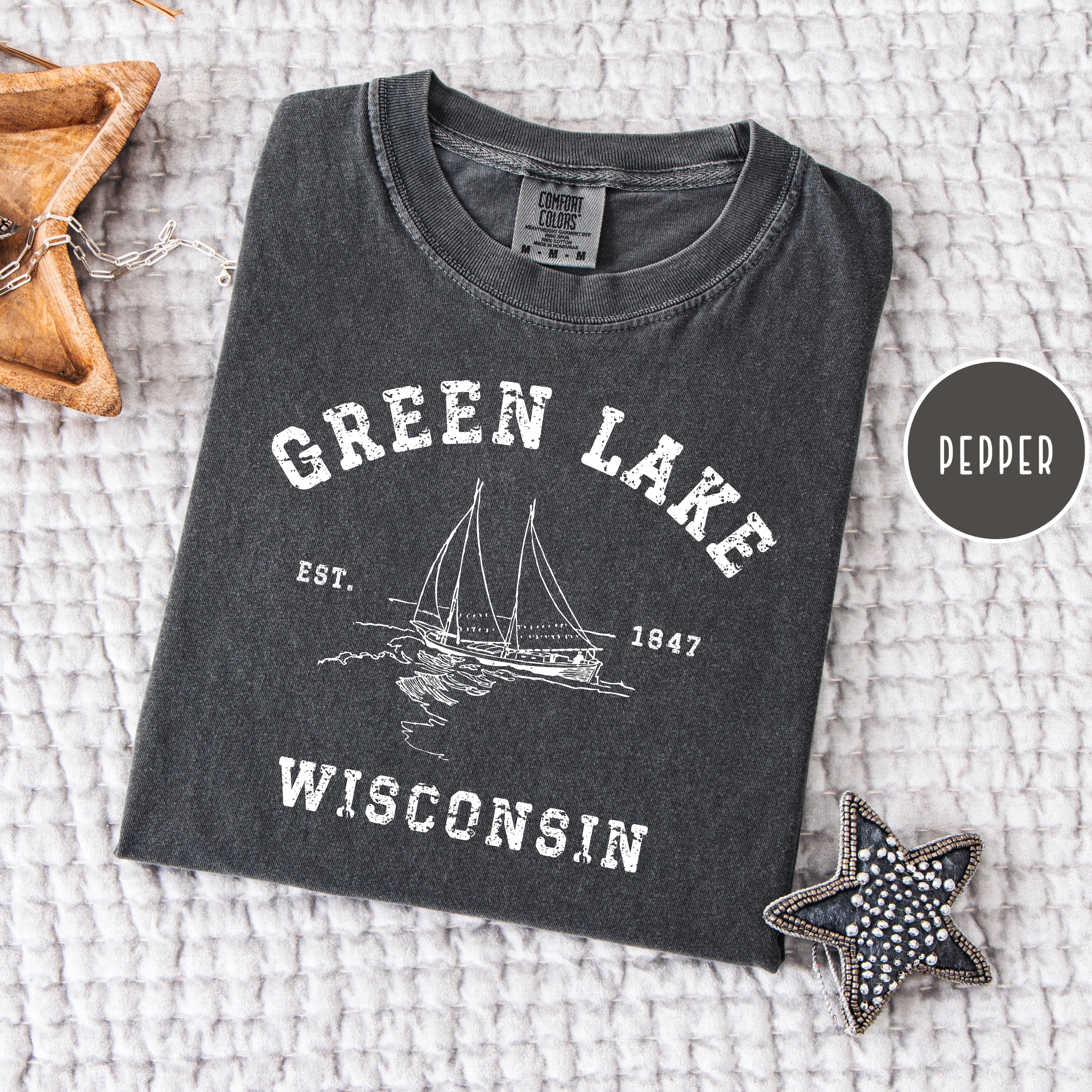 Green Lake Wisconsin Unisex Comfort Colors Camping T-Shirt, Green Lake Wisconsin Vacation Gift Shirt, Green Lake Tee, Wisconsin Tee Shirt