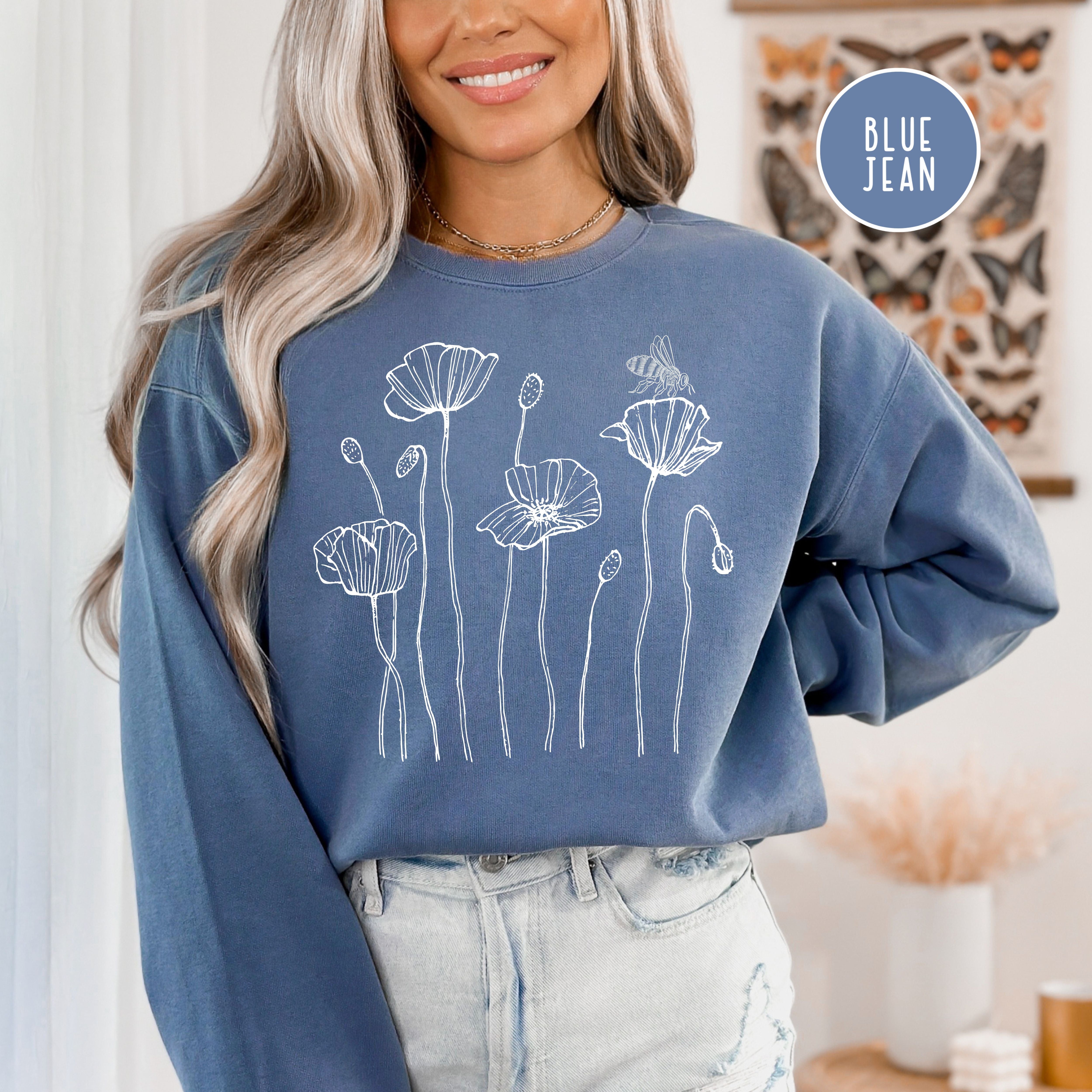 Poppy Flowers Honeybee Comfort Colors® Sweatshirt