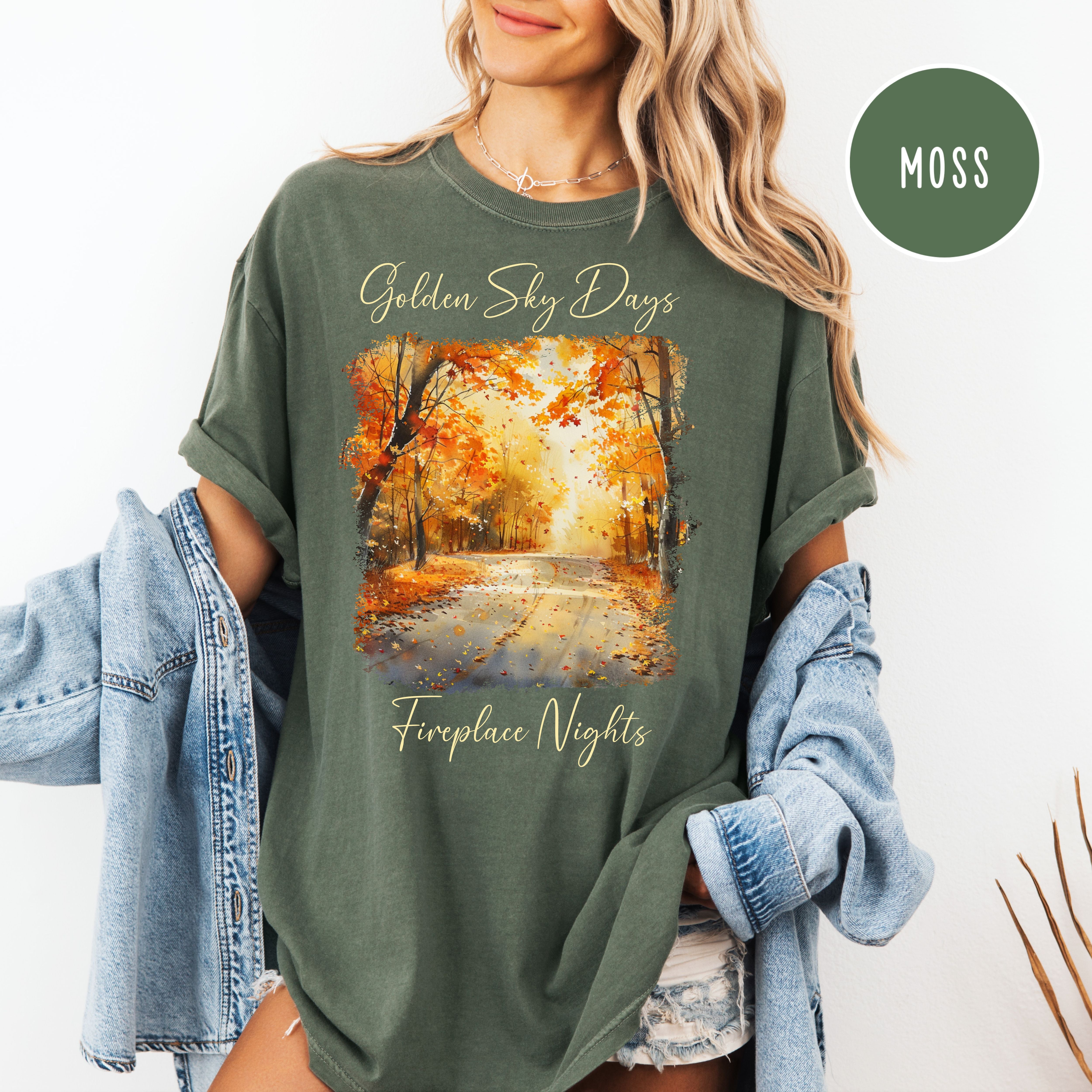 Golden Sky Days and Fireplace Nights Autumn Season Comfort Colors Fall Colors Tee Shirt
