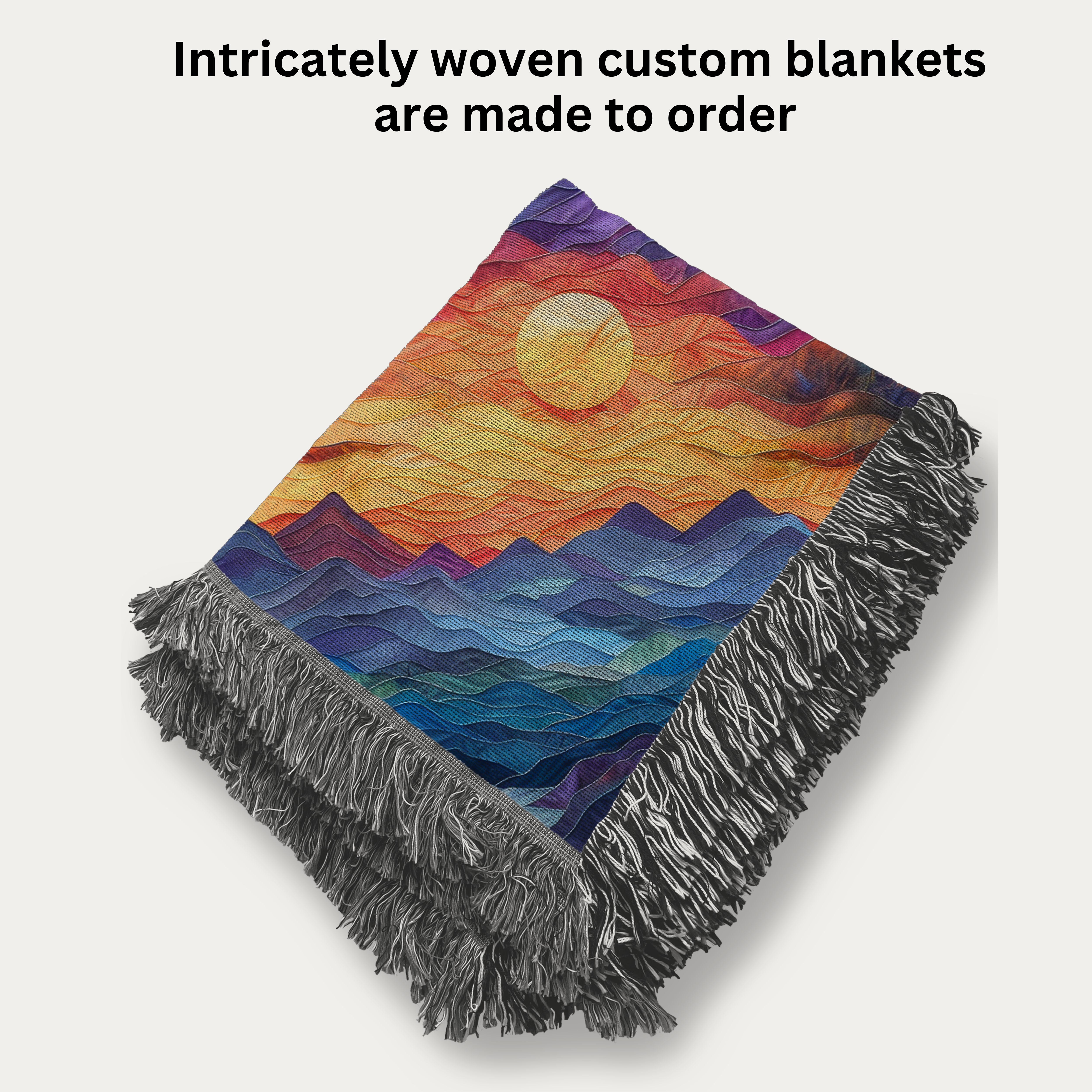 Sunset Over Mountains Faux Textured Design Woven Throw Blanket