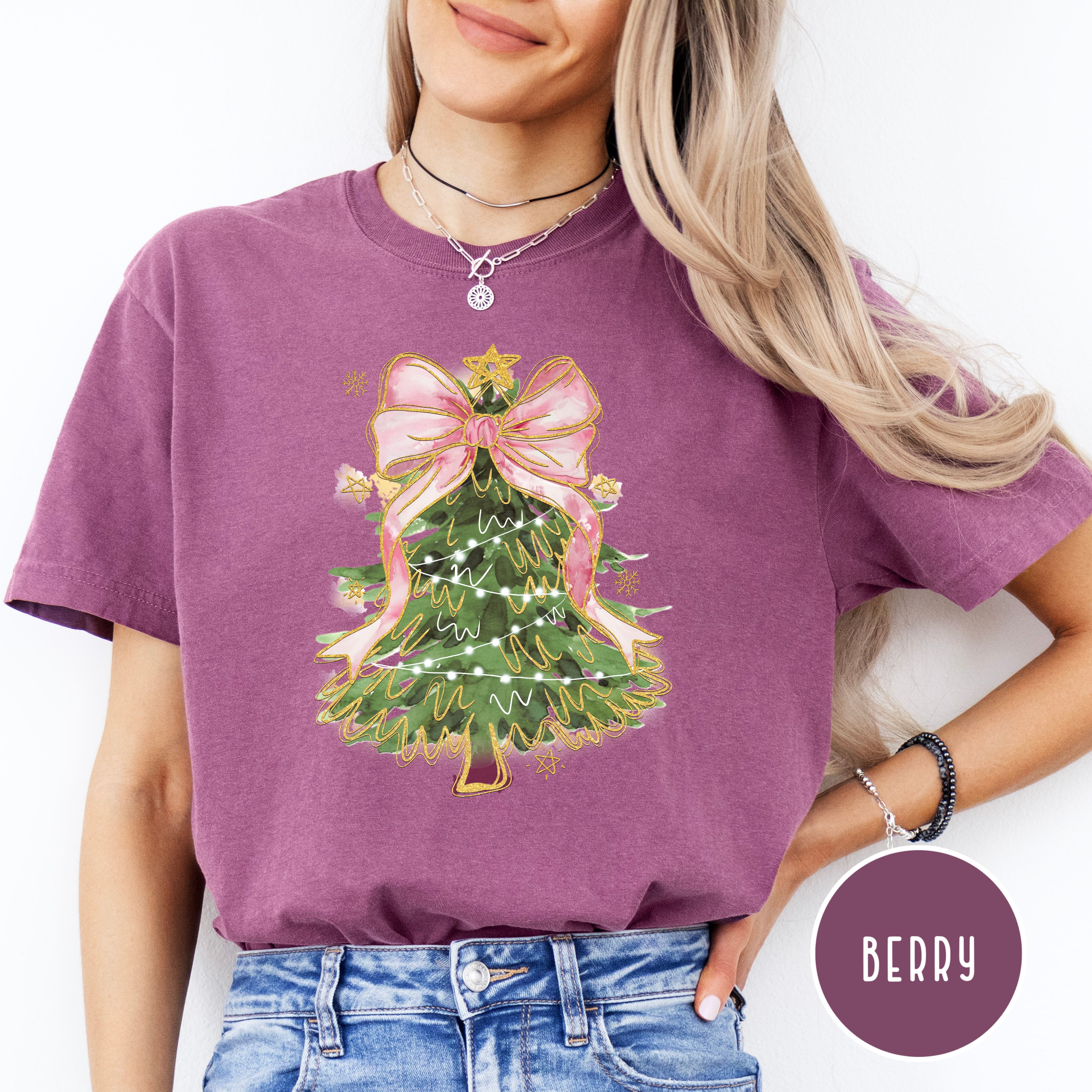 Pink Bow Christmas Tree Comfort Colors® Tee