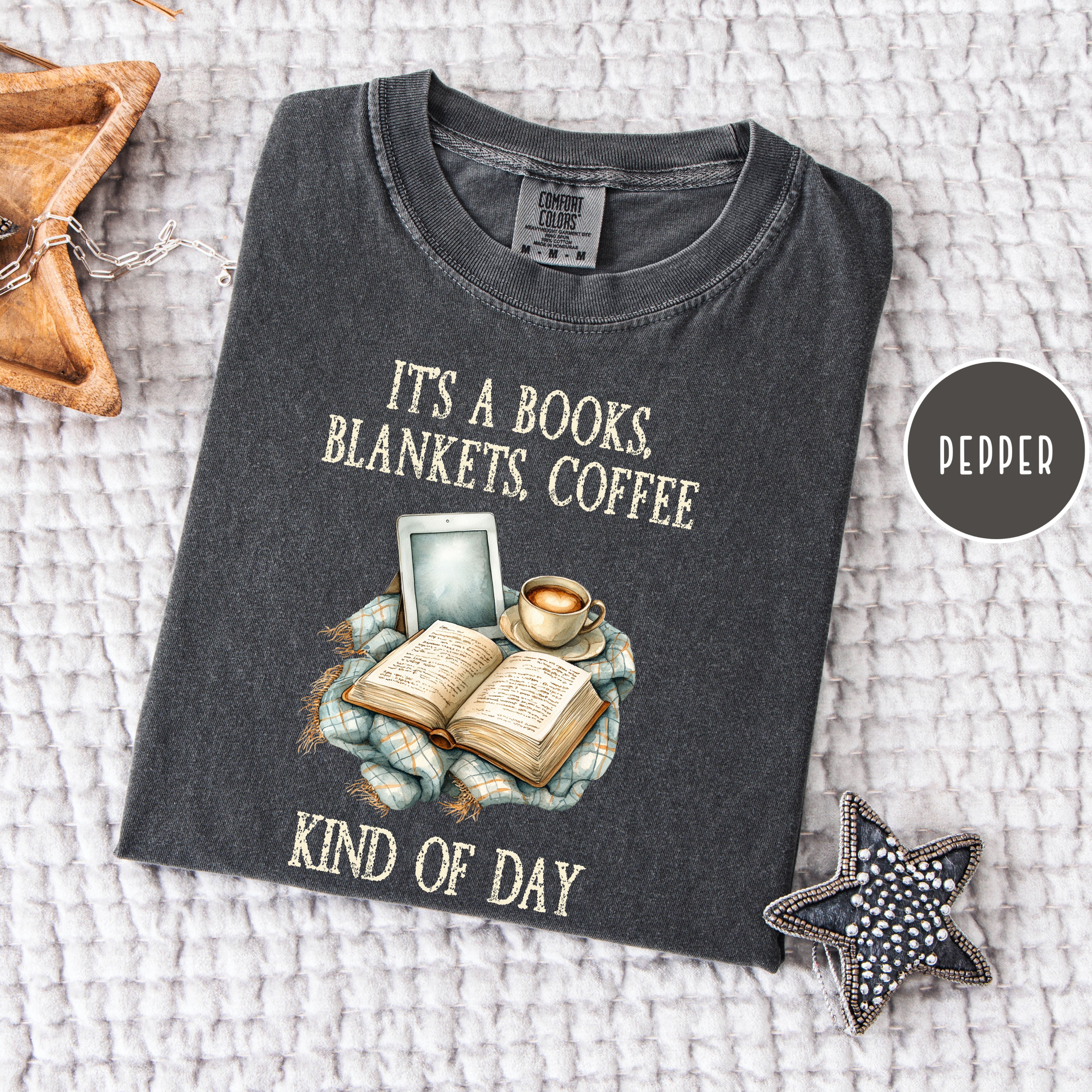 Cozy Coffee Lover Comfort Colors T-Shirt, Rainy Day Shirt, Gift for Book Lovers, Cozy Weather Shirt