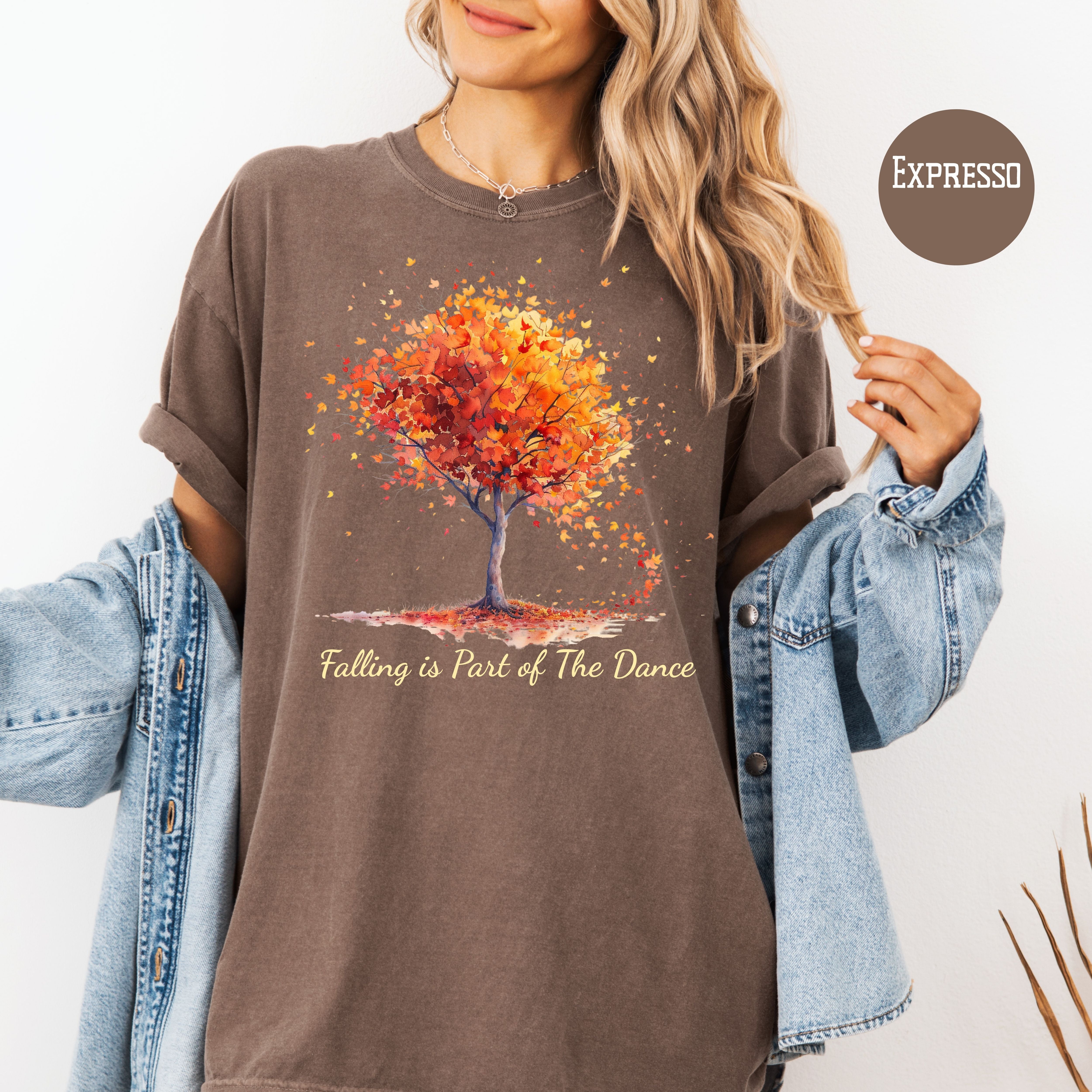Falling is Part of The Dance Falling Autumn Leaves Comfort Colors Tee