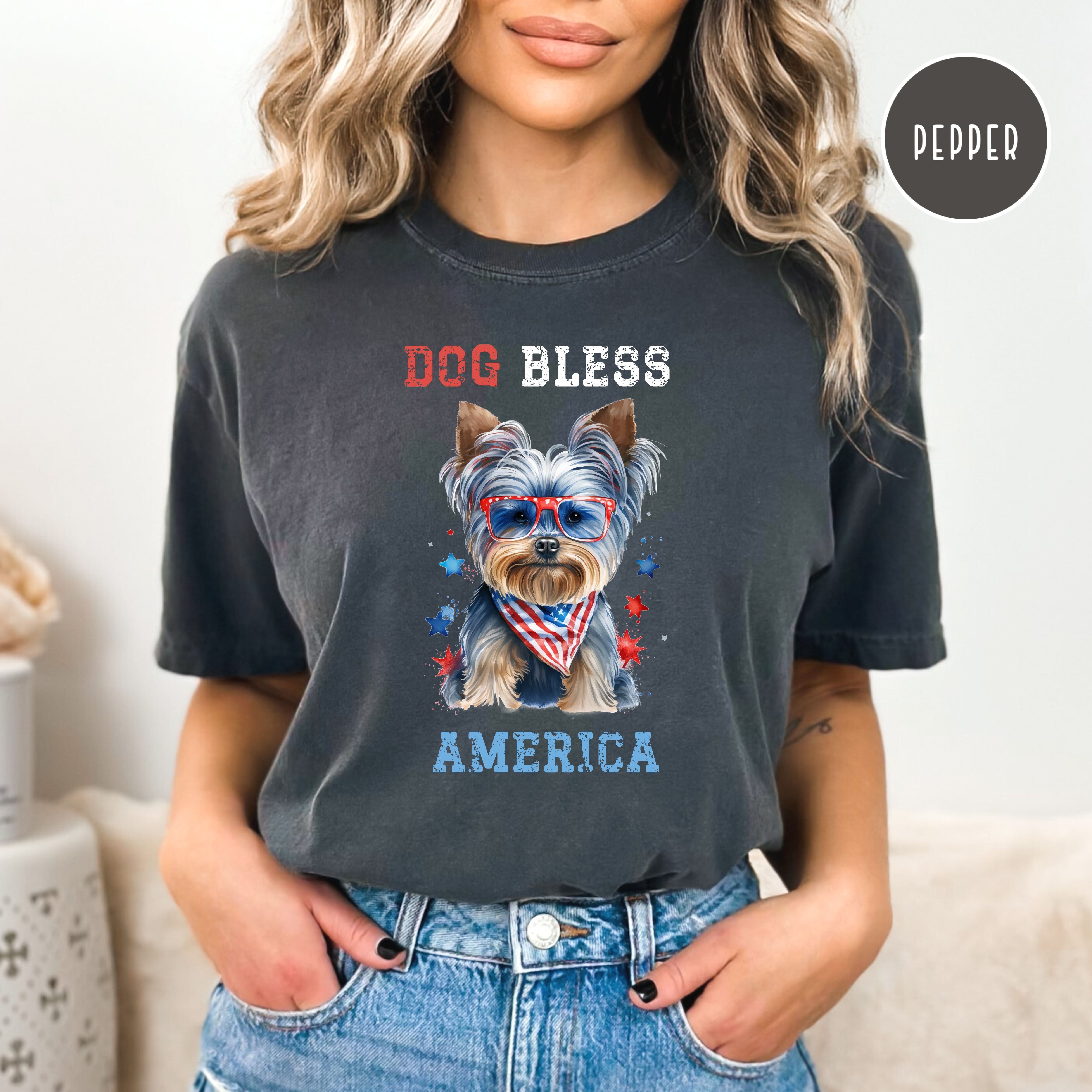 Dog Bless America Patriotic Yorkie Lovers Comfort Colors® Tee