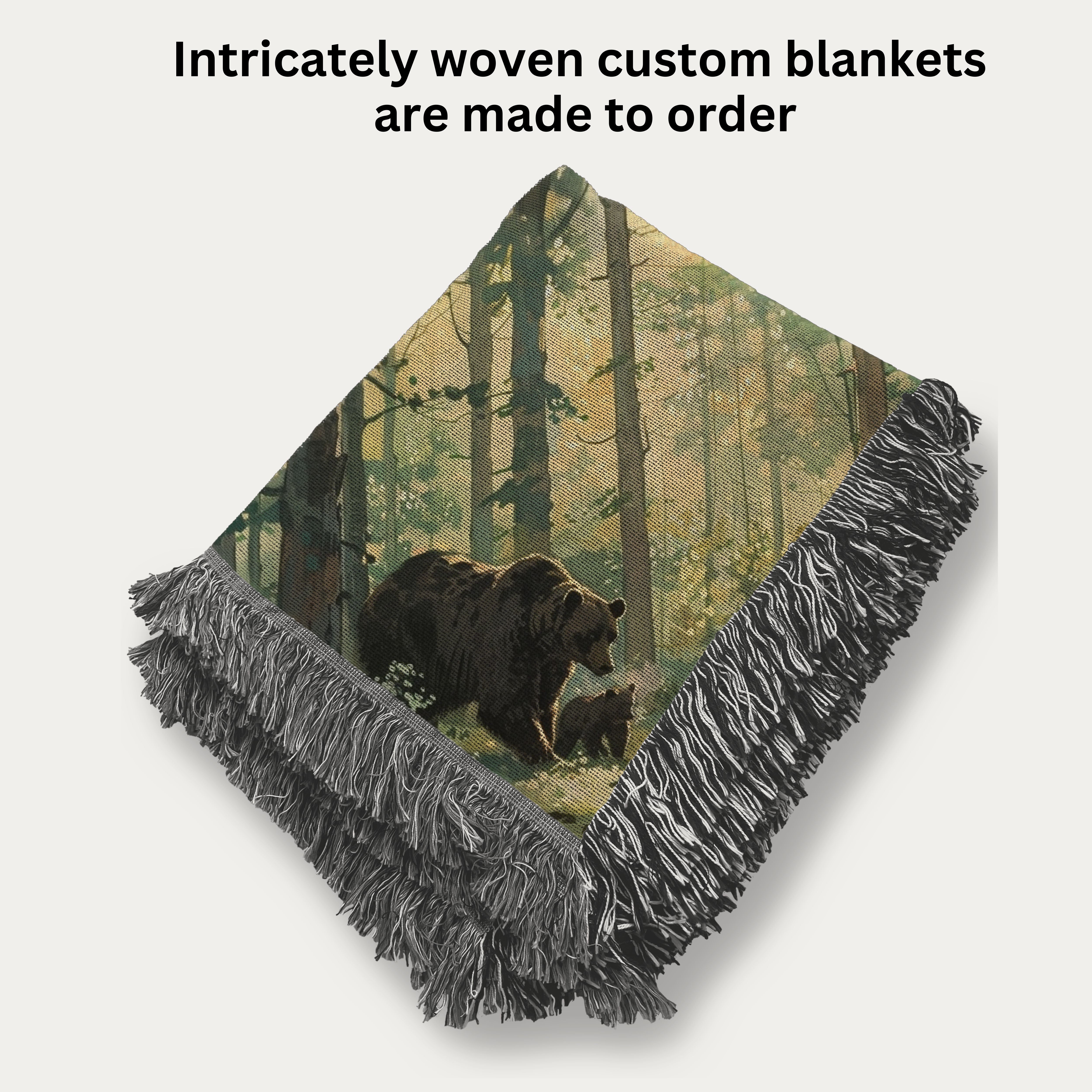 Family of Bears In The Woods Woven Throw Blanket