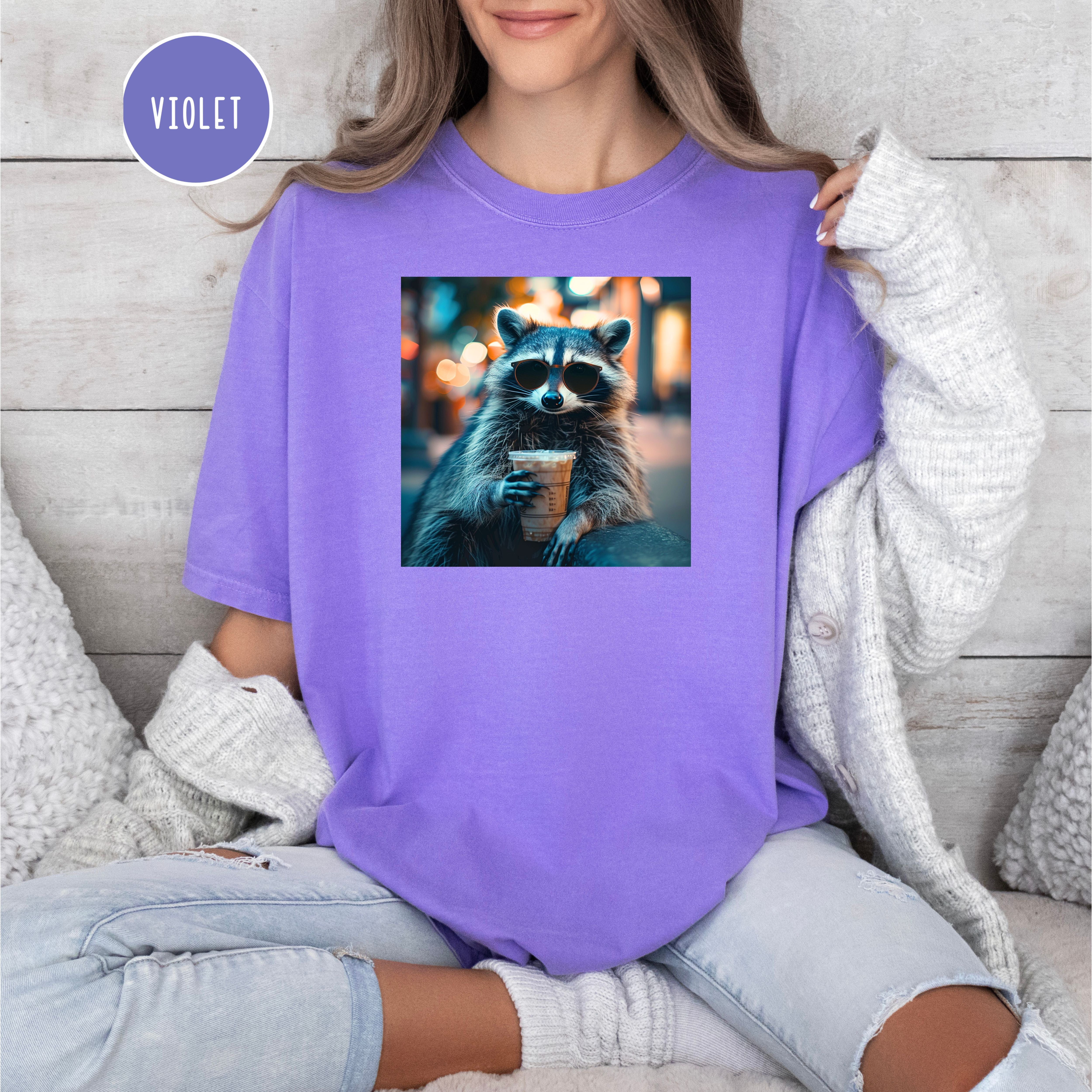 Raccoon Drinking Iced Coffee Comfort Colors Raccoon Lover T-Shirt, Cute Raccoon Shirt, Funny Raccoon Lover Shirt, Cool Dude Shirt
