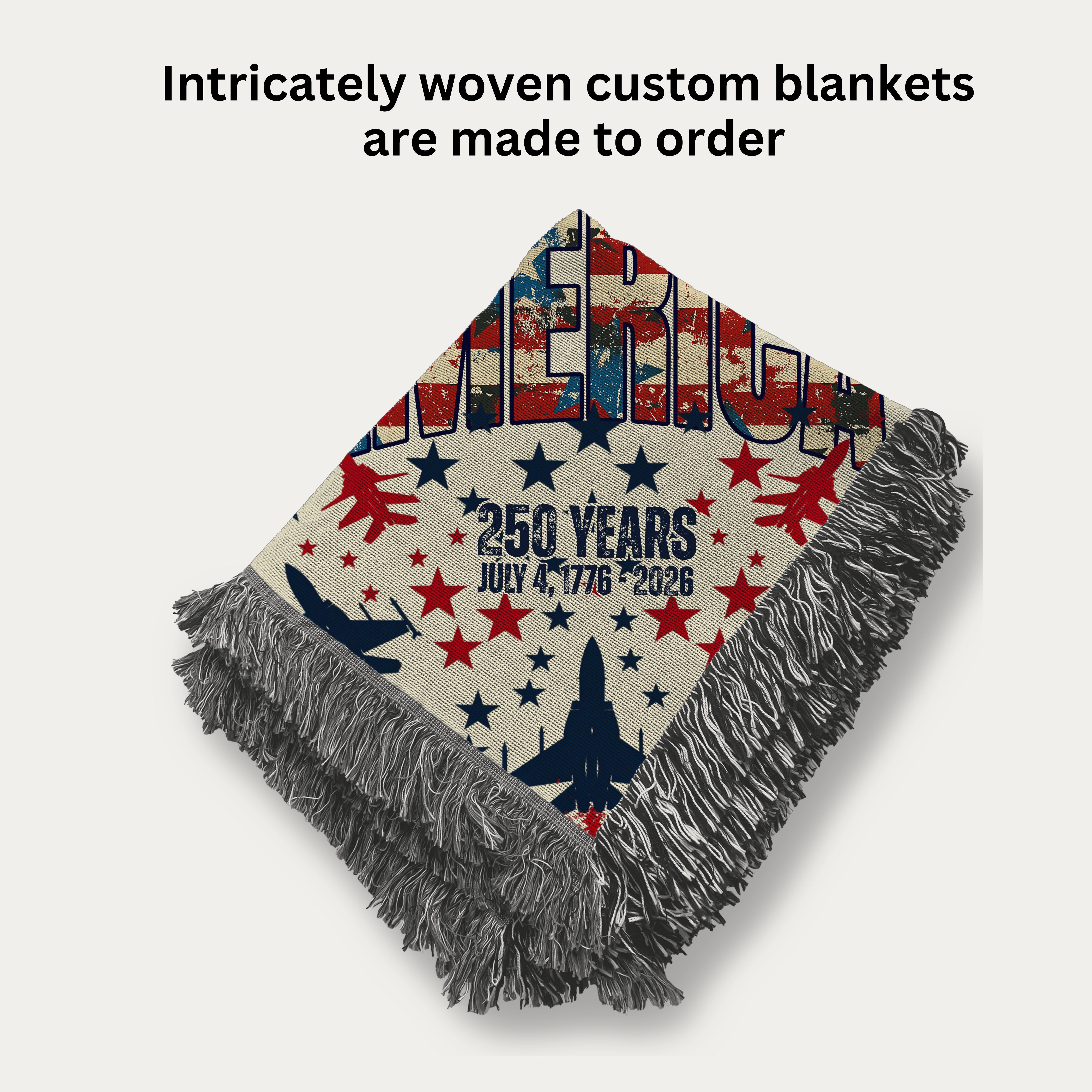 Patriotic American Woven Throw Blanket, America 250 Year Anniversary 4th of July Gift Souvenir