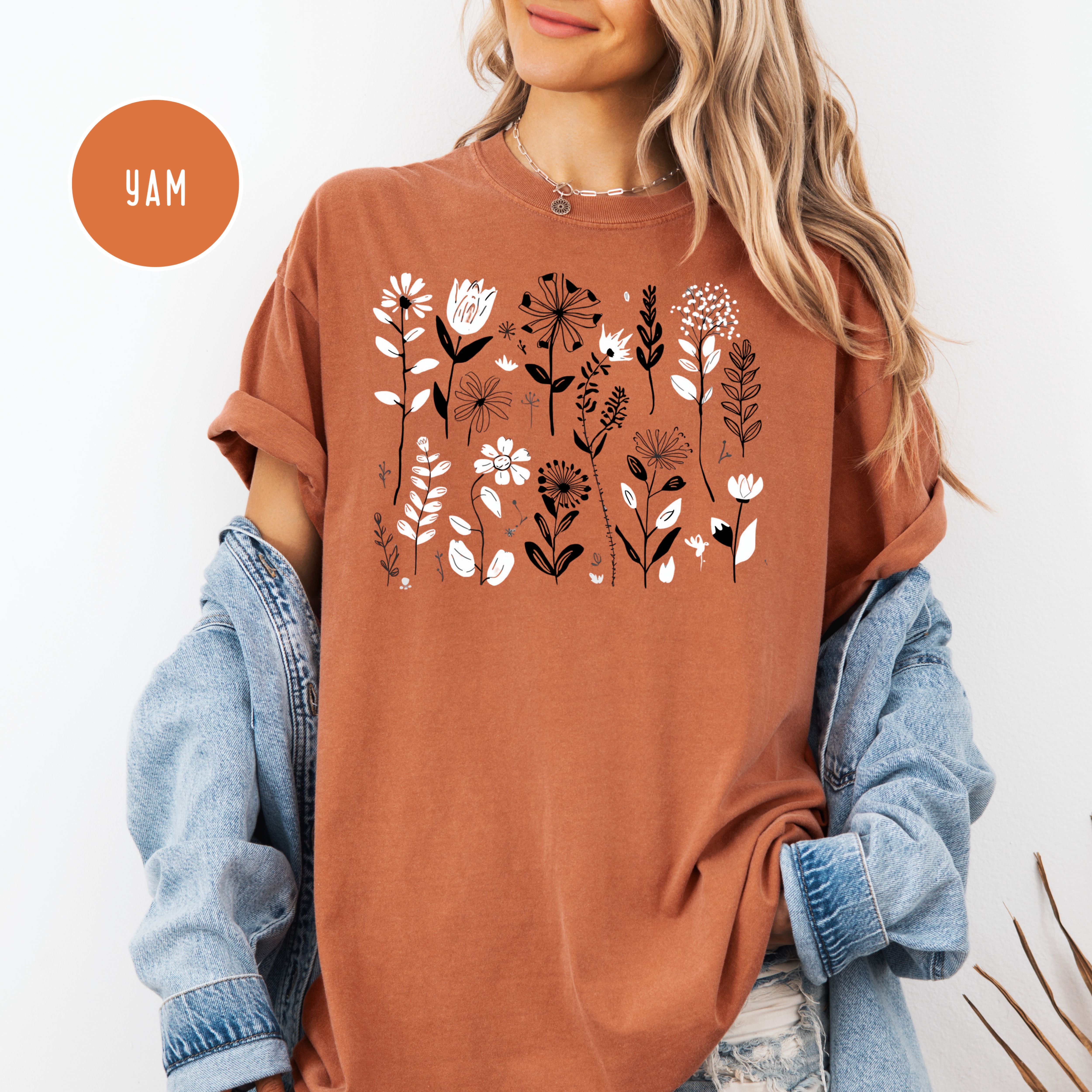 Boho Vintage Pressed Flowers Comfort Colors Gardner Gift Shirt