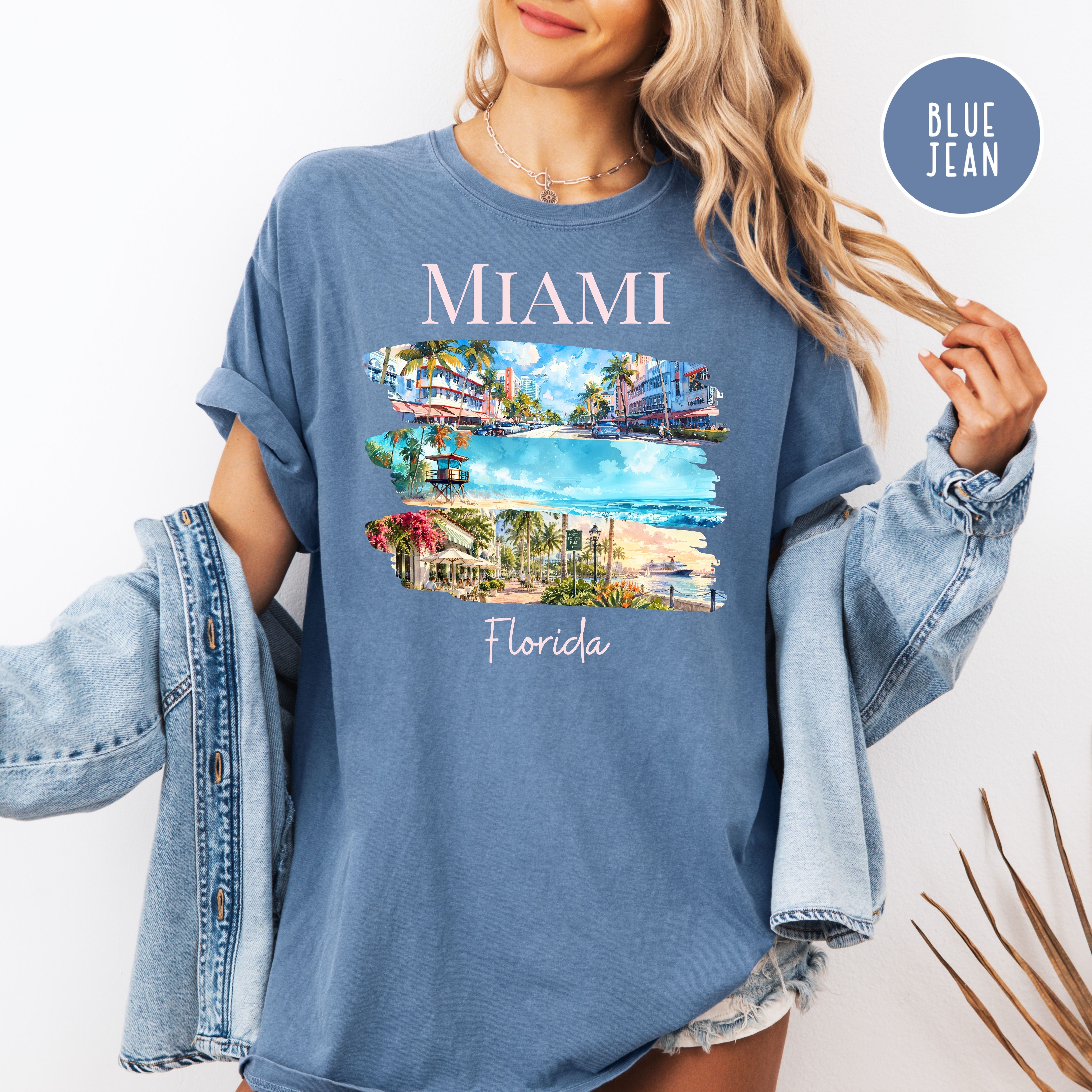 Miami Florida Comfort Colors Vacation T-Shirt, Miami Travel Gift, Miami Trip Shirt, Miami Watercolor Shirt, Miami Art Deco, SoFi Miami Shirt