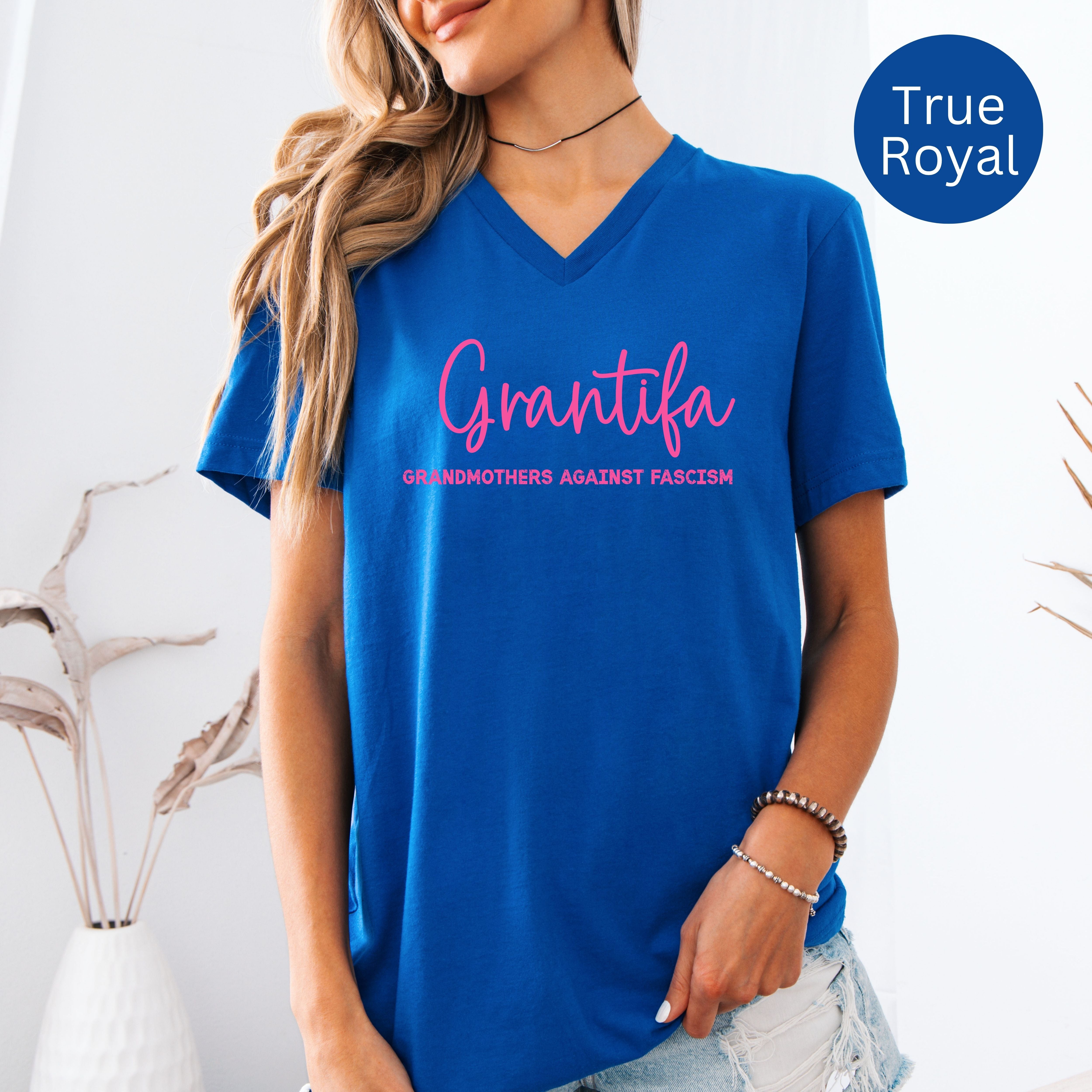 Grandtifa Grandmothers Against Fascism Bella Canvas V-Neck Tee, Protest Tee Shirt