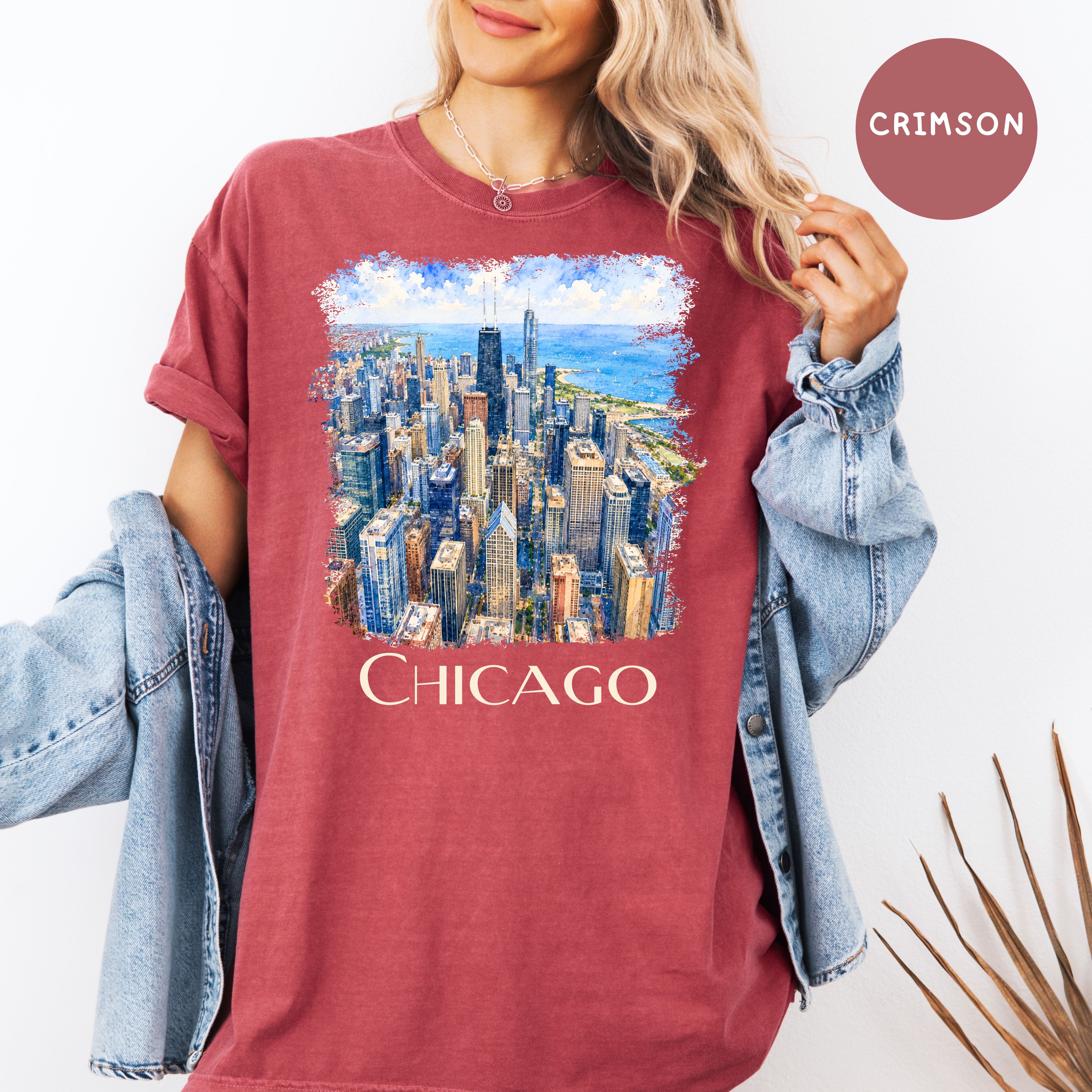 Chicago Lover Unisex Comfort Colors Travel T-Shirt, Chicago Vacation Gift Shirt, Chicago Skyscrapers Shirt, Chicagoan Tee, Traveler Gift Tee