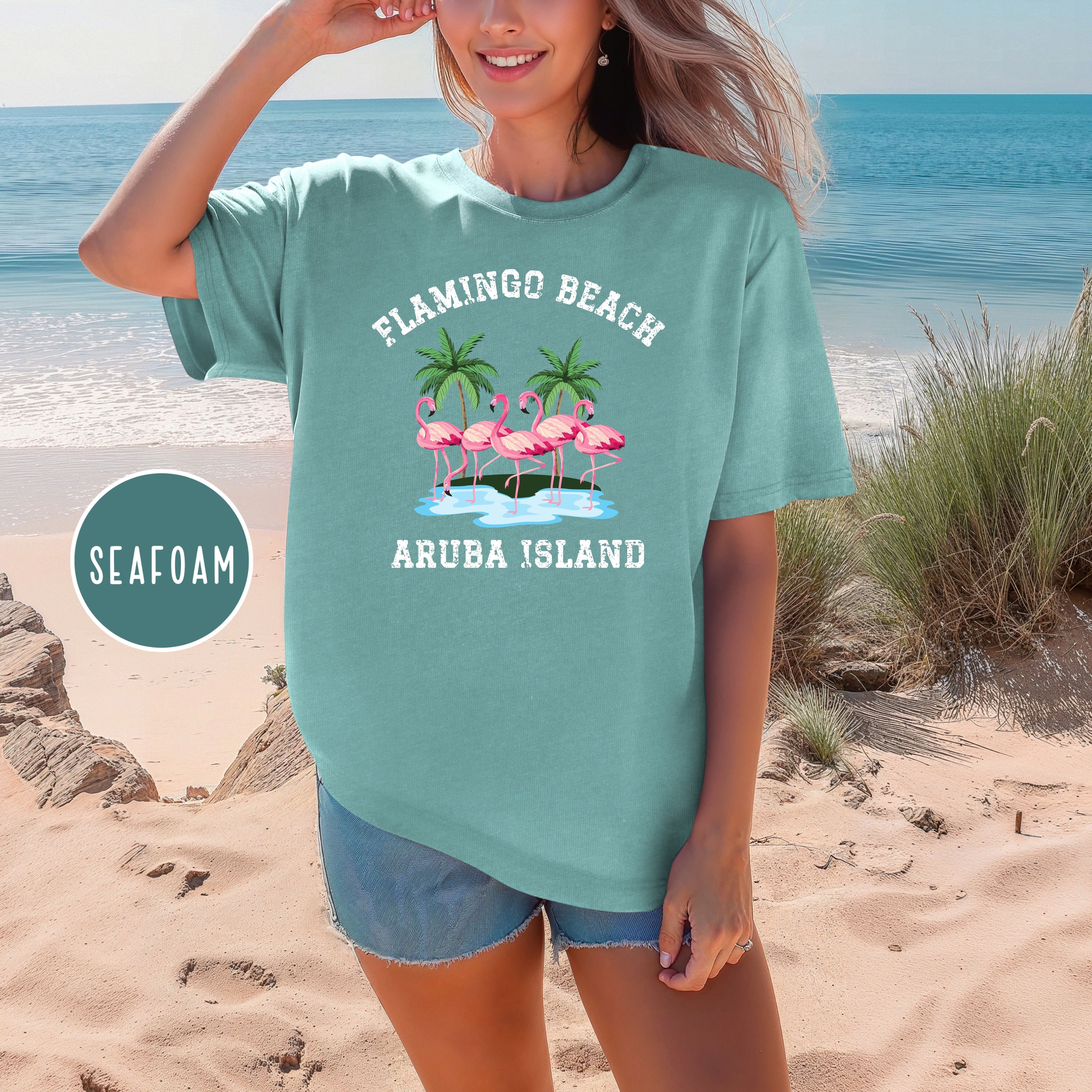 Aruba Island Pink Flamingos Comfort Colors® Tee