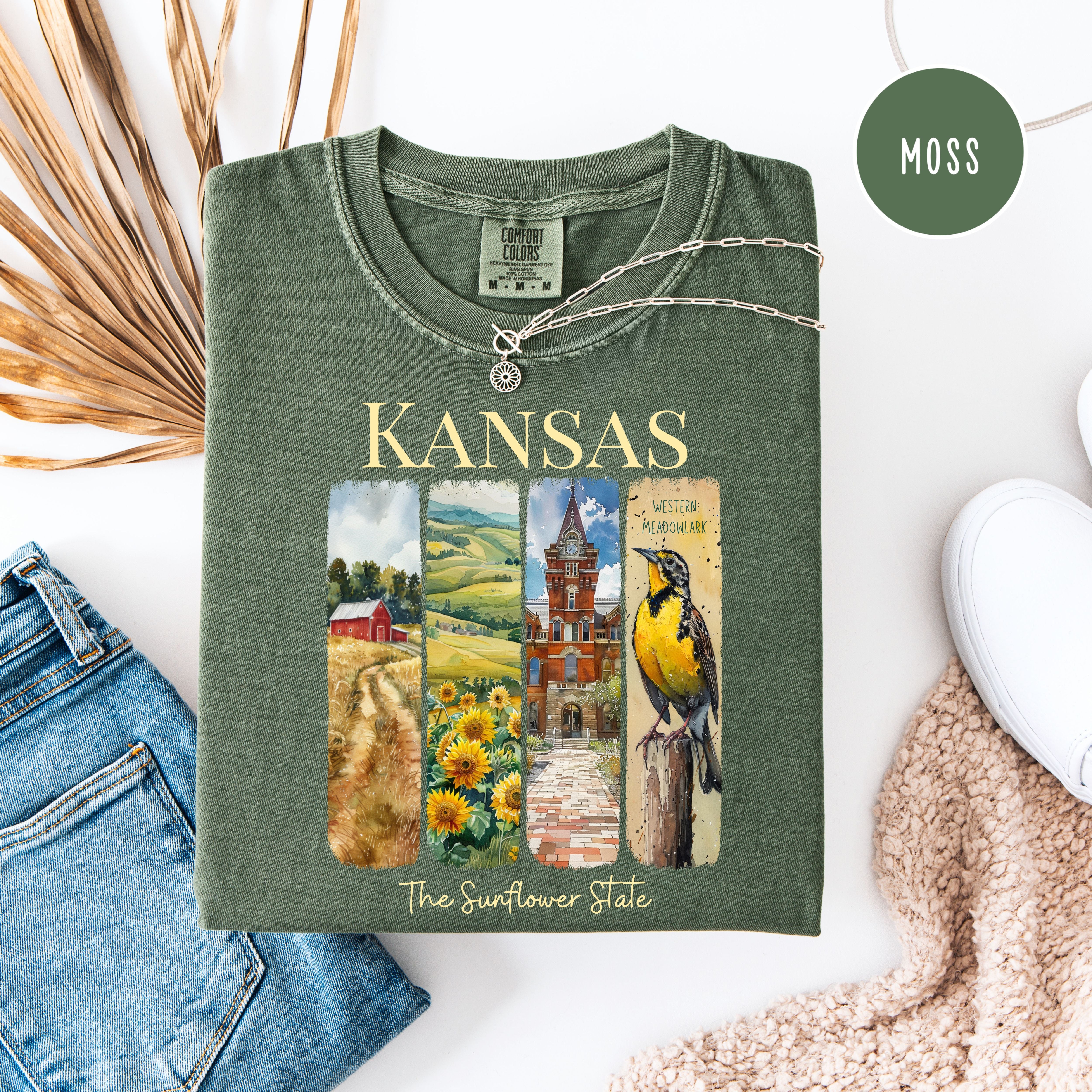 Kansas State Comfort Colors T-Shirt, Kansas Vacation Gift Shirt, Kansas Watercolor Gift, Kansas State Bird Shirt, Kansas Travel Gift Shirt