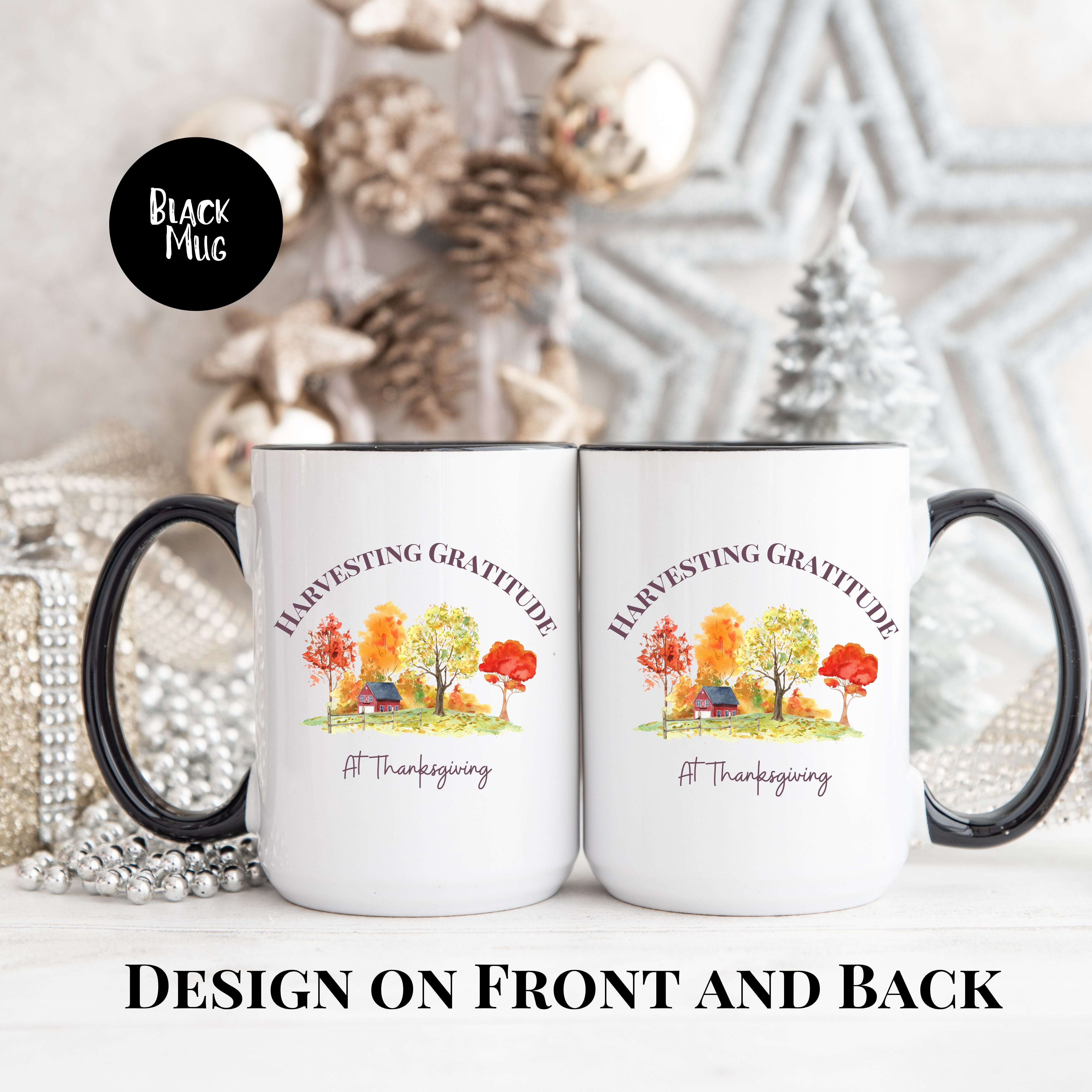 Thanksgiving Gratitude 2-Toned 15oz Ceramic Mug w/ Design Front & Back