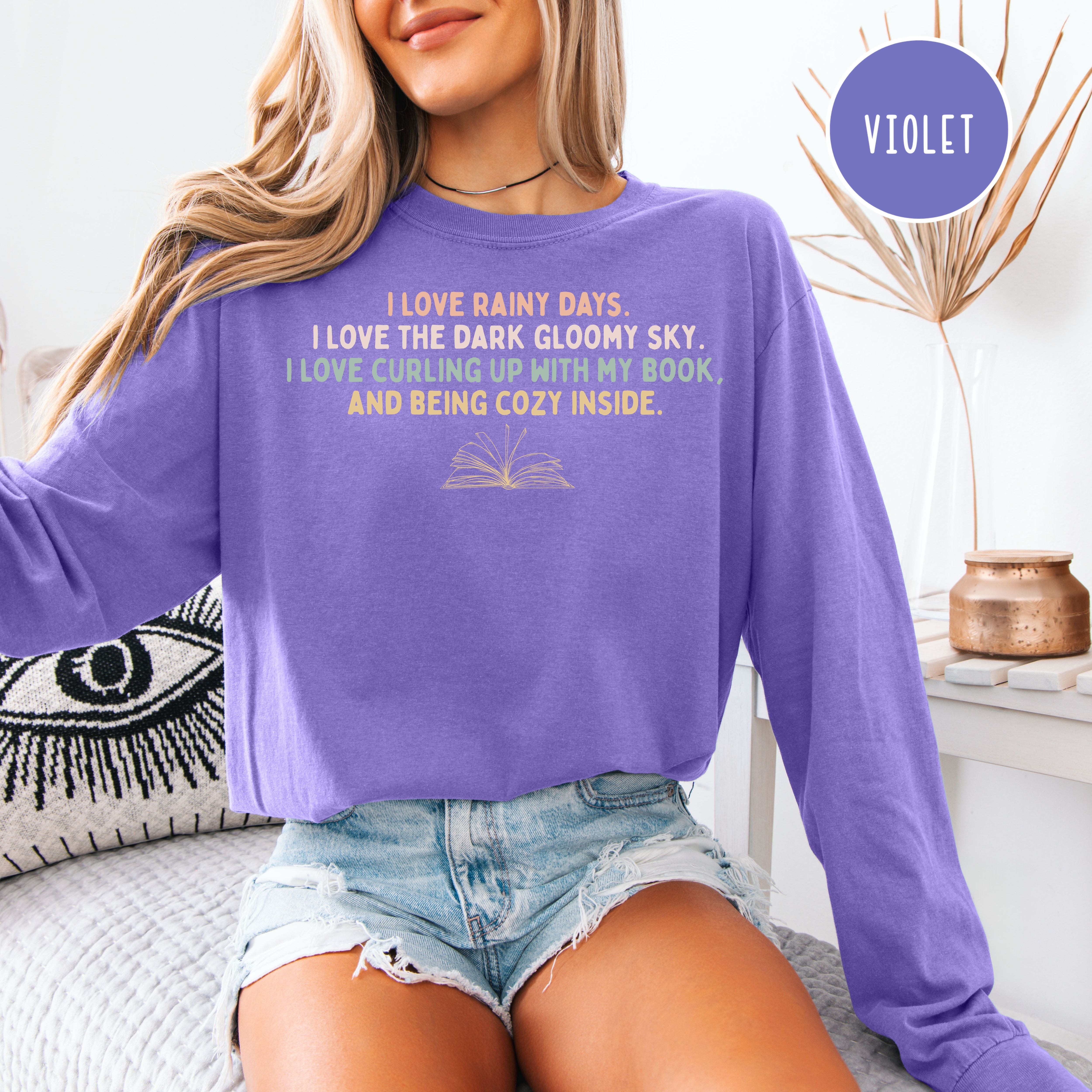 I Love Cozy Rainy Days Unisex Long Sleeve Comfort Colors T-Shirt, Book Lover, Loves Rainy Days Shirt
