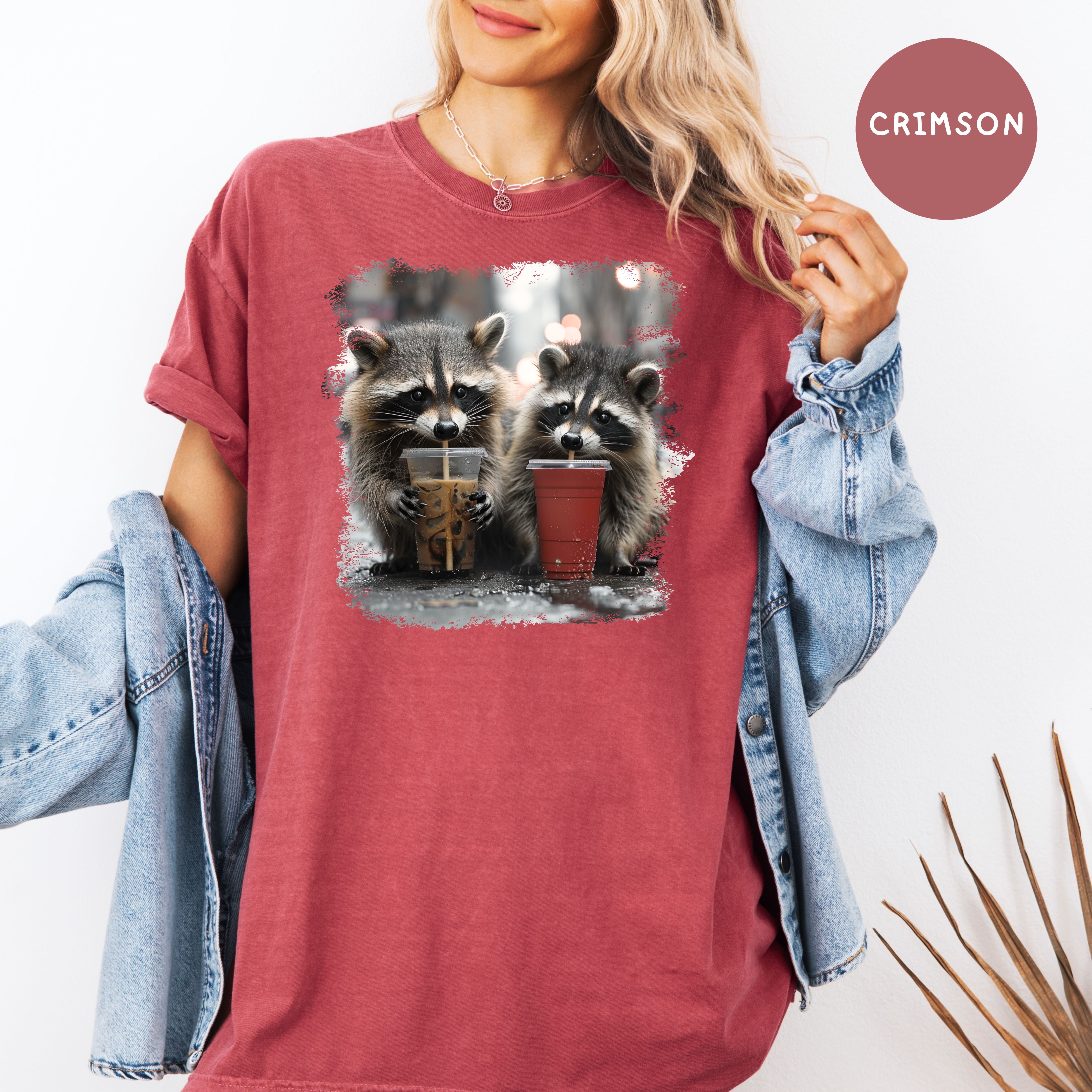 Cute Raccoons Iced Coffee in Solo Cup, Raccoon Lover Comfort Colors T-Shirt, Animal Meme Shirt, Funny Raccoon Shirt, Coffee Drinker Shirt