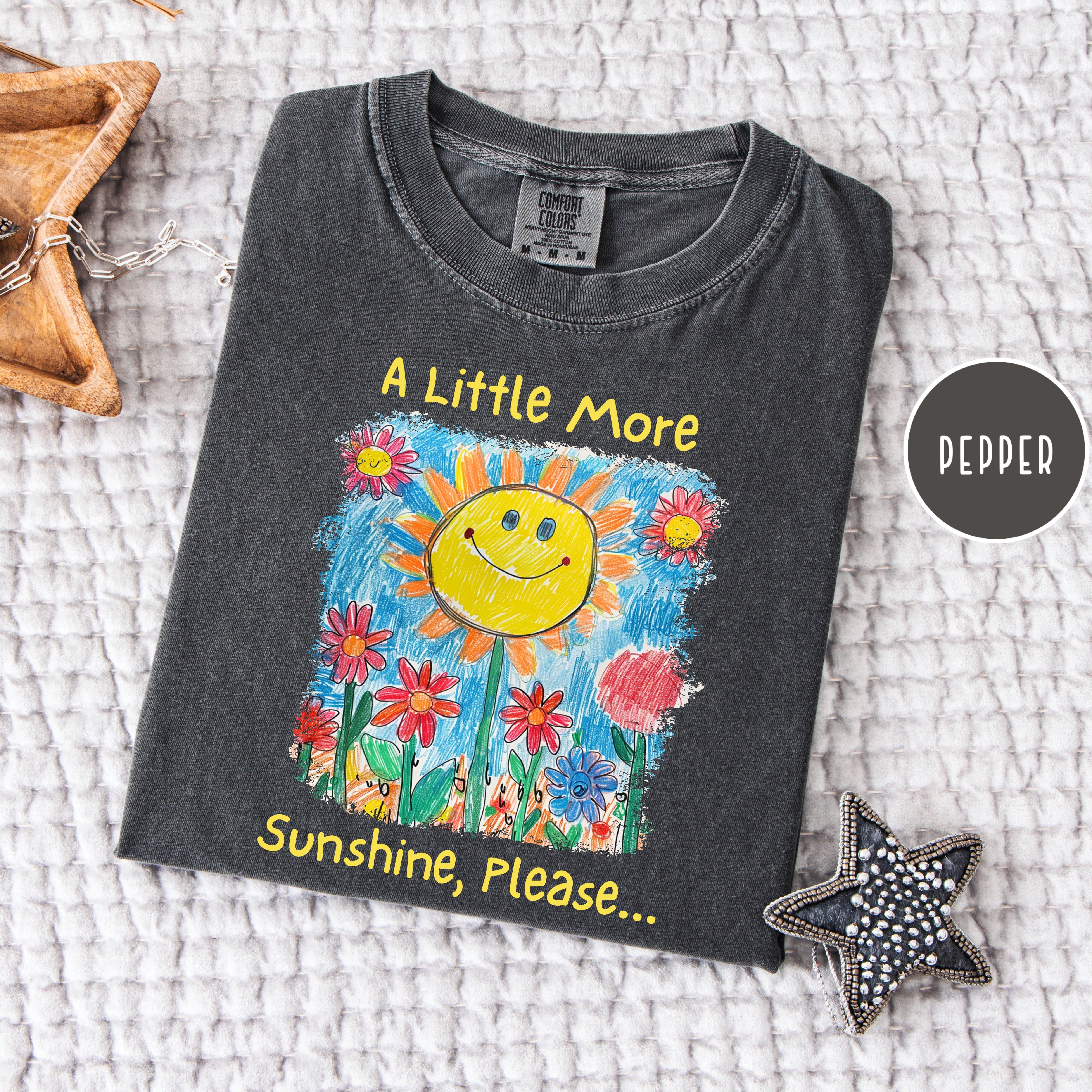 A Little More Sunset Please Comfort Colors Happy Tee Shirt, Positivity Shirt, Joyful Gift Shirt, Sunshine and Flowers Drawing Summer Tee