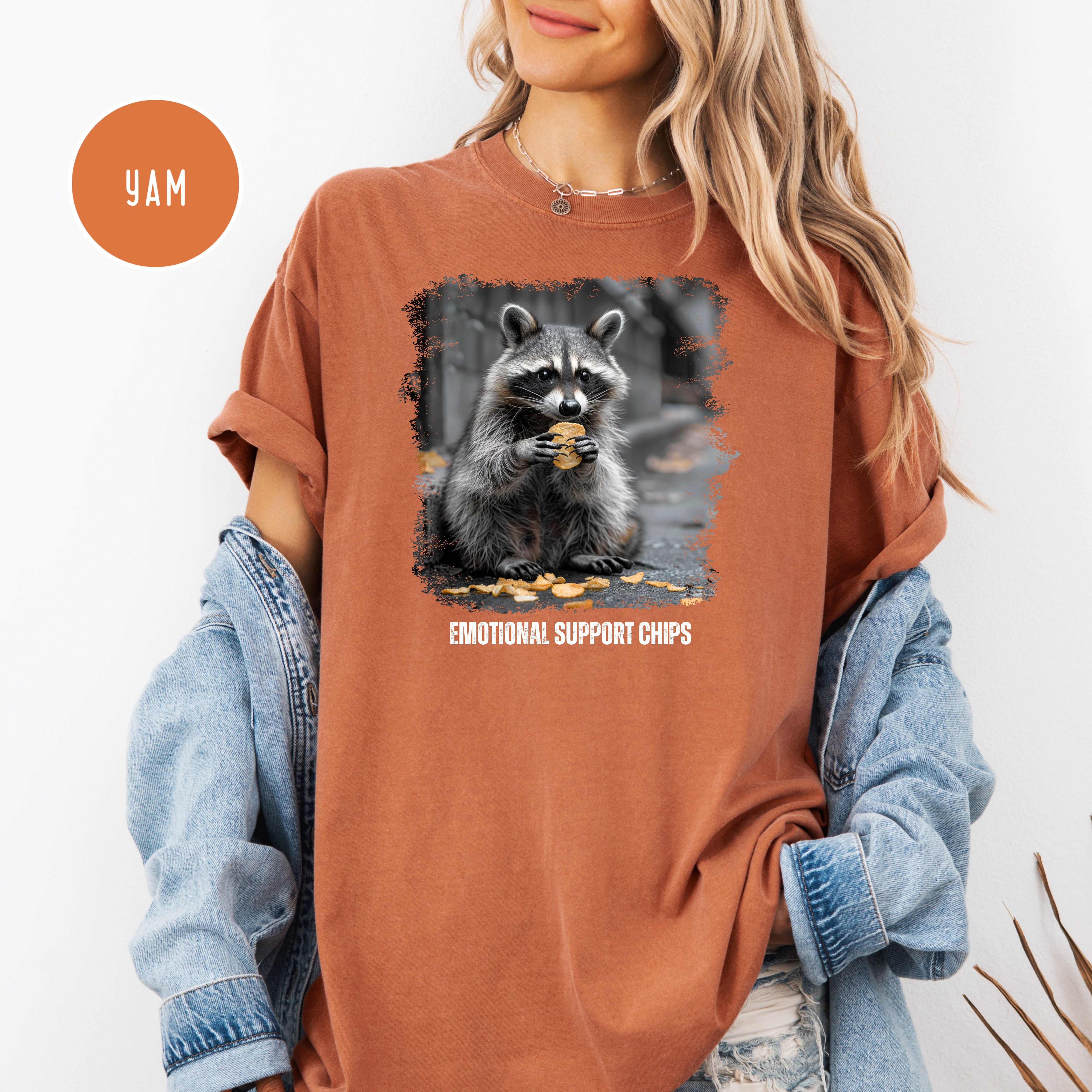 Funny Raccoon Eating Chips Comfort Colors T-Shirt, Funny Animal Meme Tee, Emotional Support Chips Shirt, Funny Gift Shirt