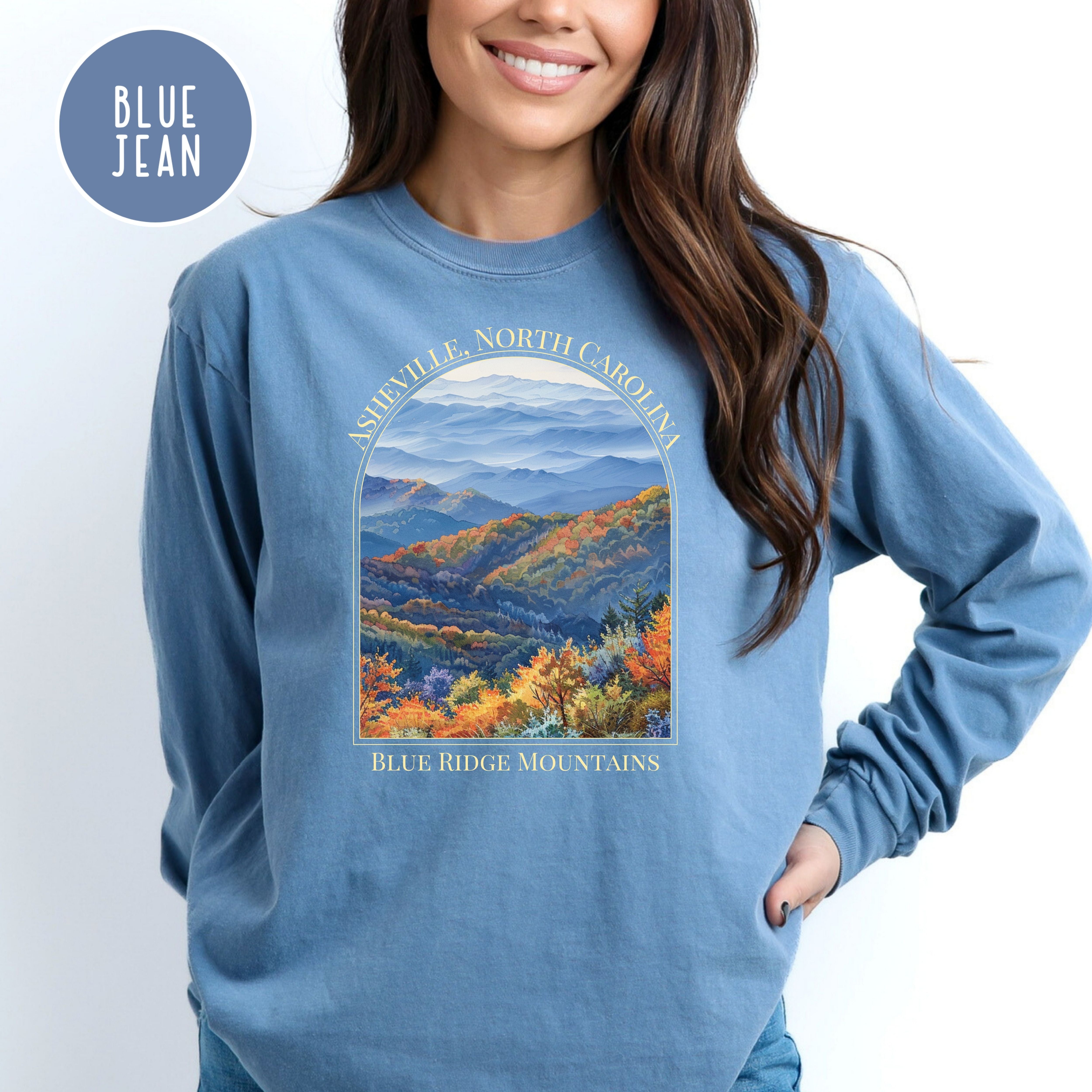 Asheville North Carolina Blue Ridge Mountains Comfort Colors® Long Sleeve Tee