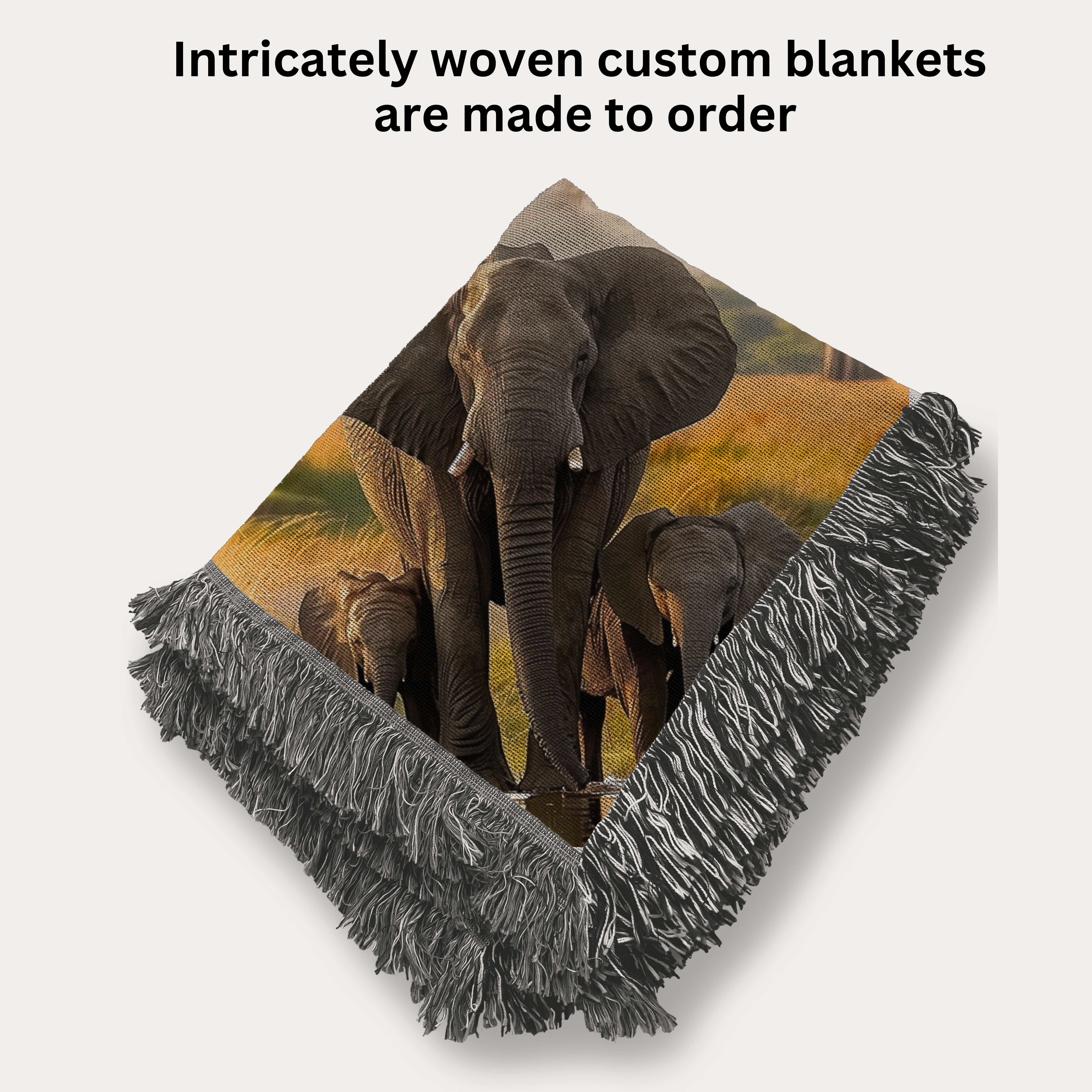 Family of Elephants in Serengeti Park Woven Throw Blanket
