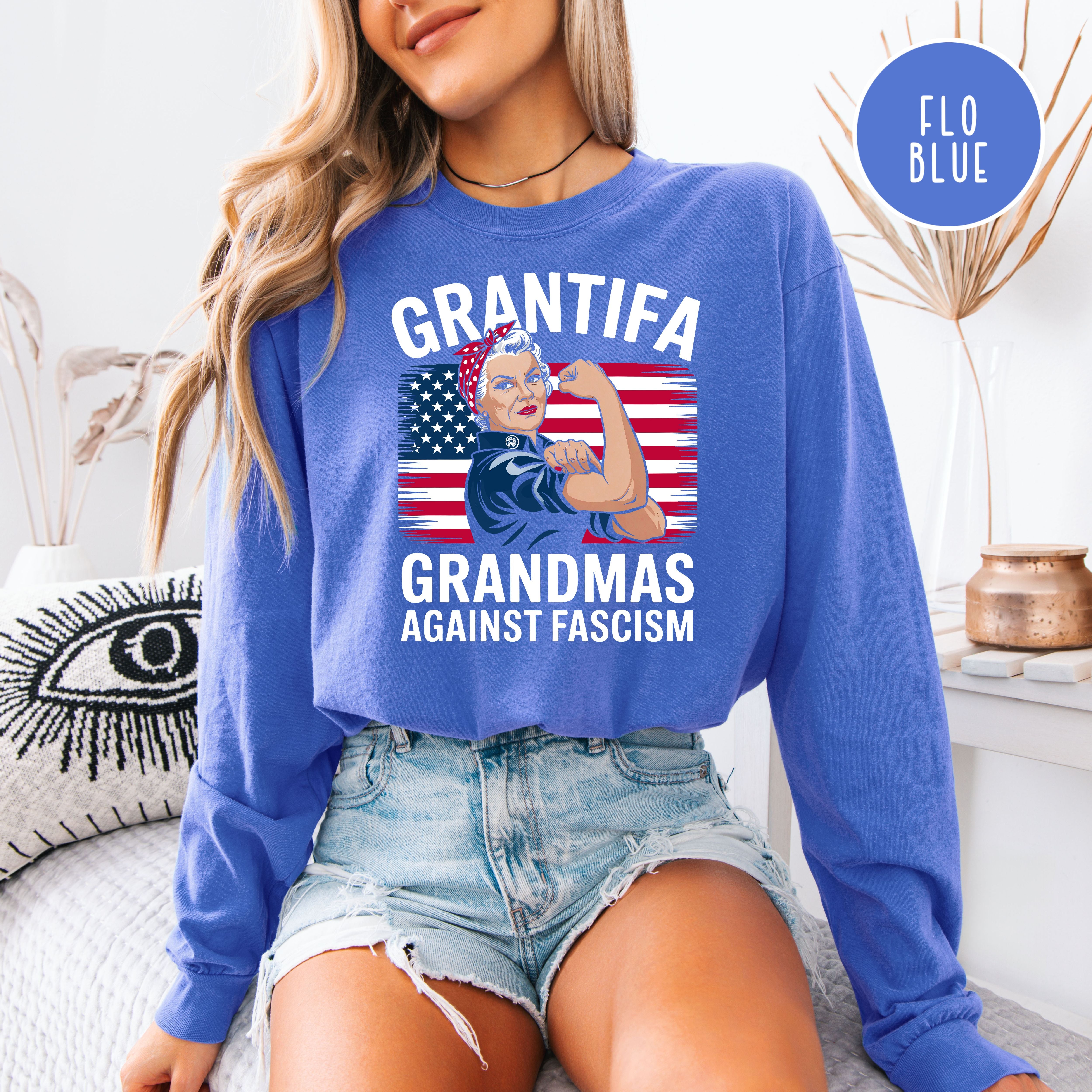 Grantifa Long Sleeve Comfort Colors Rosie the Riveter Grandmas Against Fascism Tee