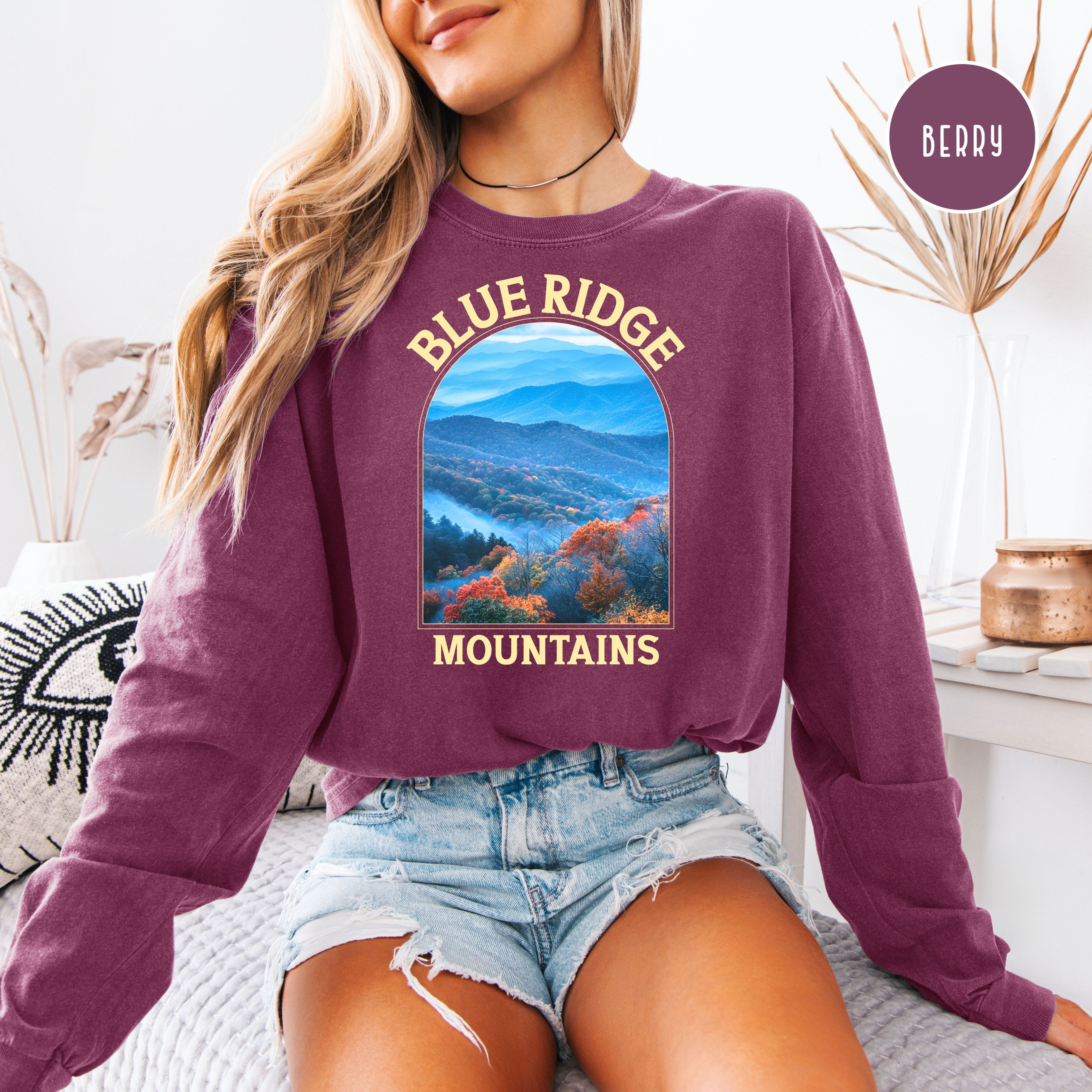 Blue Ridge Mountains Long Sleeve Unisex Comfort Colors T-Shirt, Mountain Lover Gift Sweatshirt