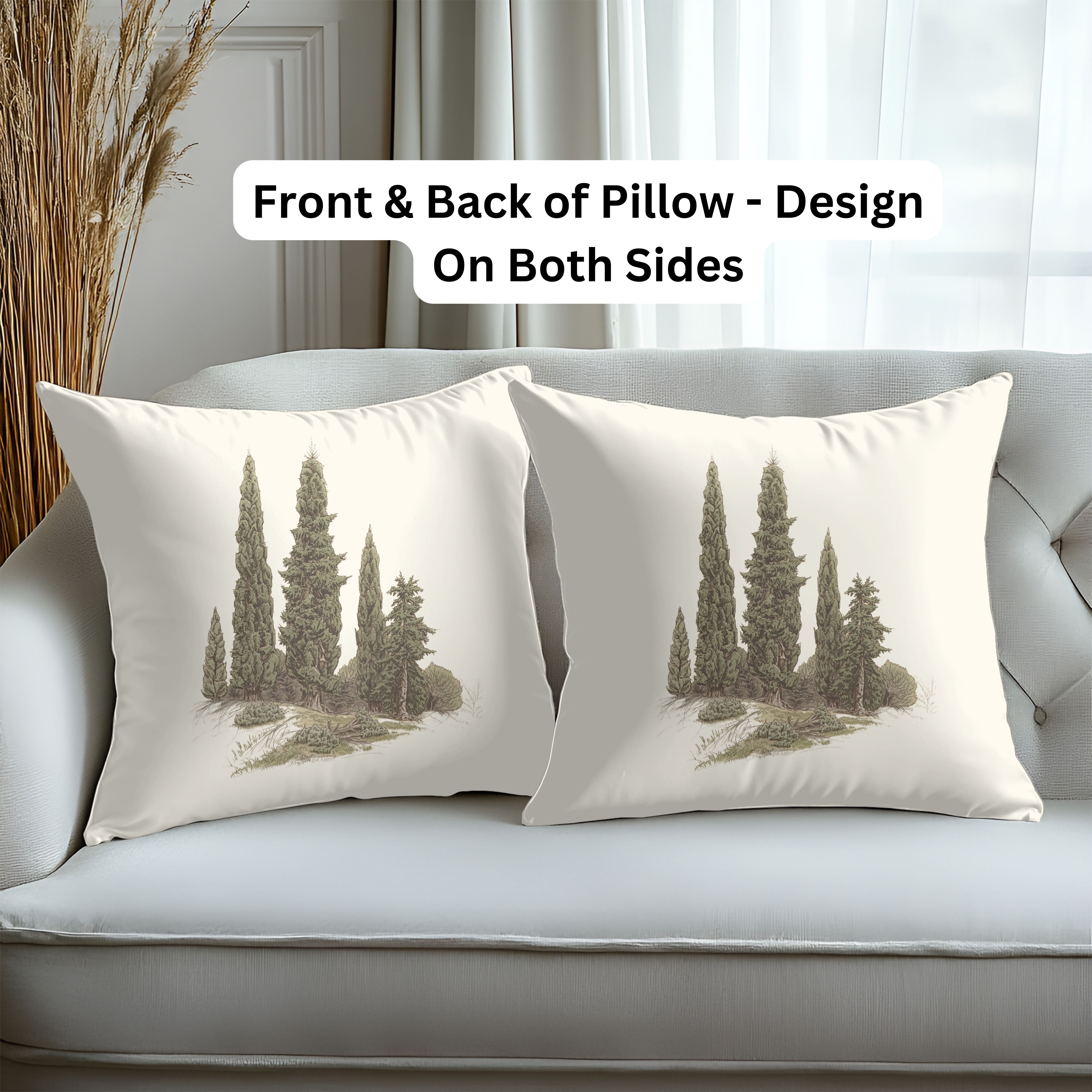 Subtle Soft Cypress Trees Decorative Throw Pillows, Design Front & Back