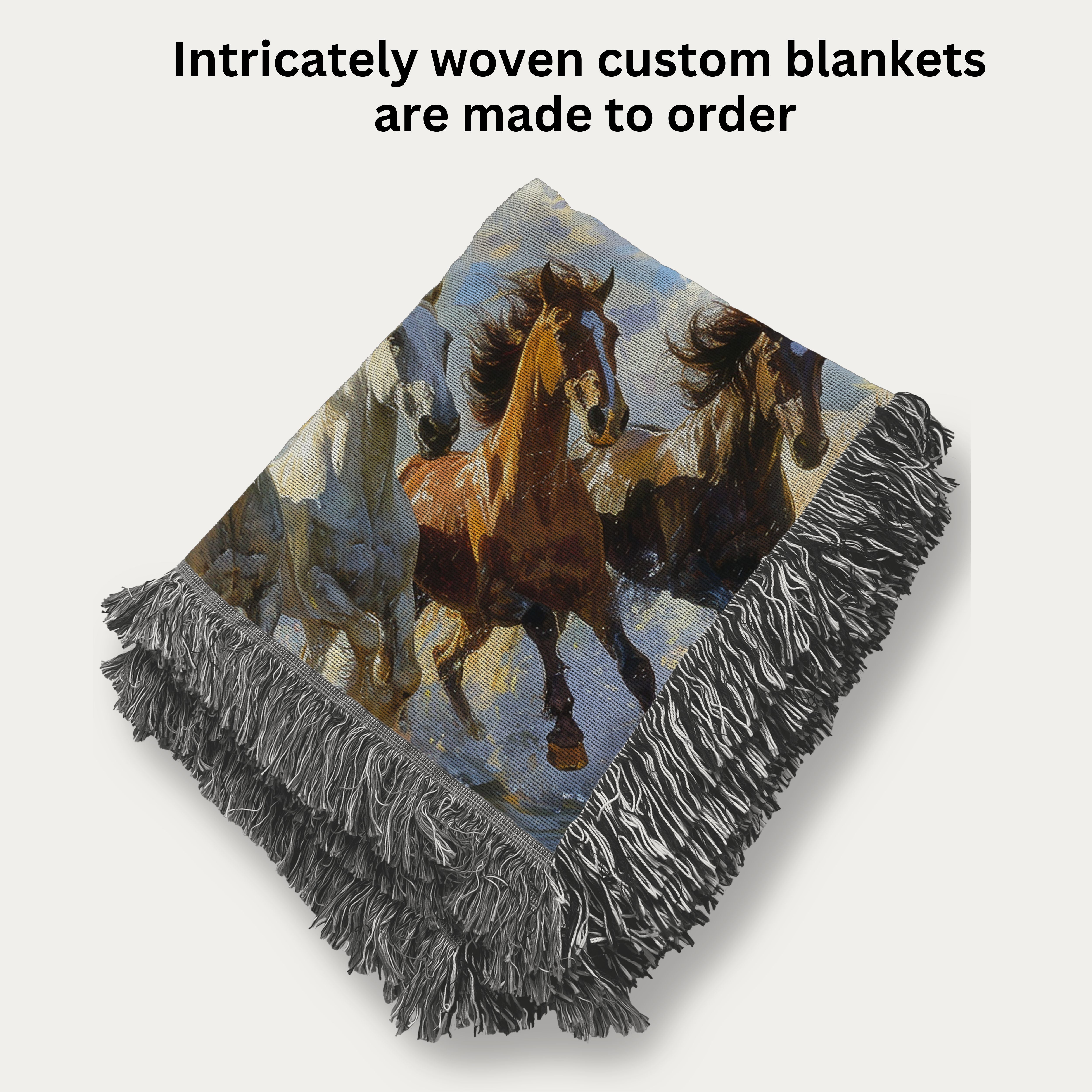 Horses Running On The Beach Hand Woven Throw Blanket, Gift for Horse Lovers, Cozy Living Room Throw Avail in 3 Sizes