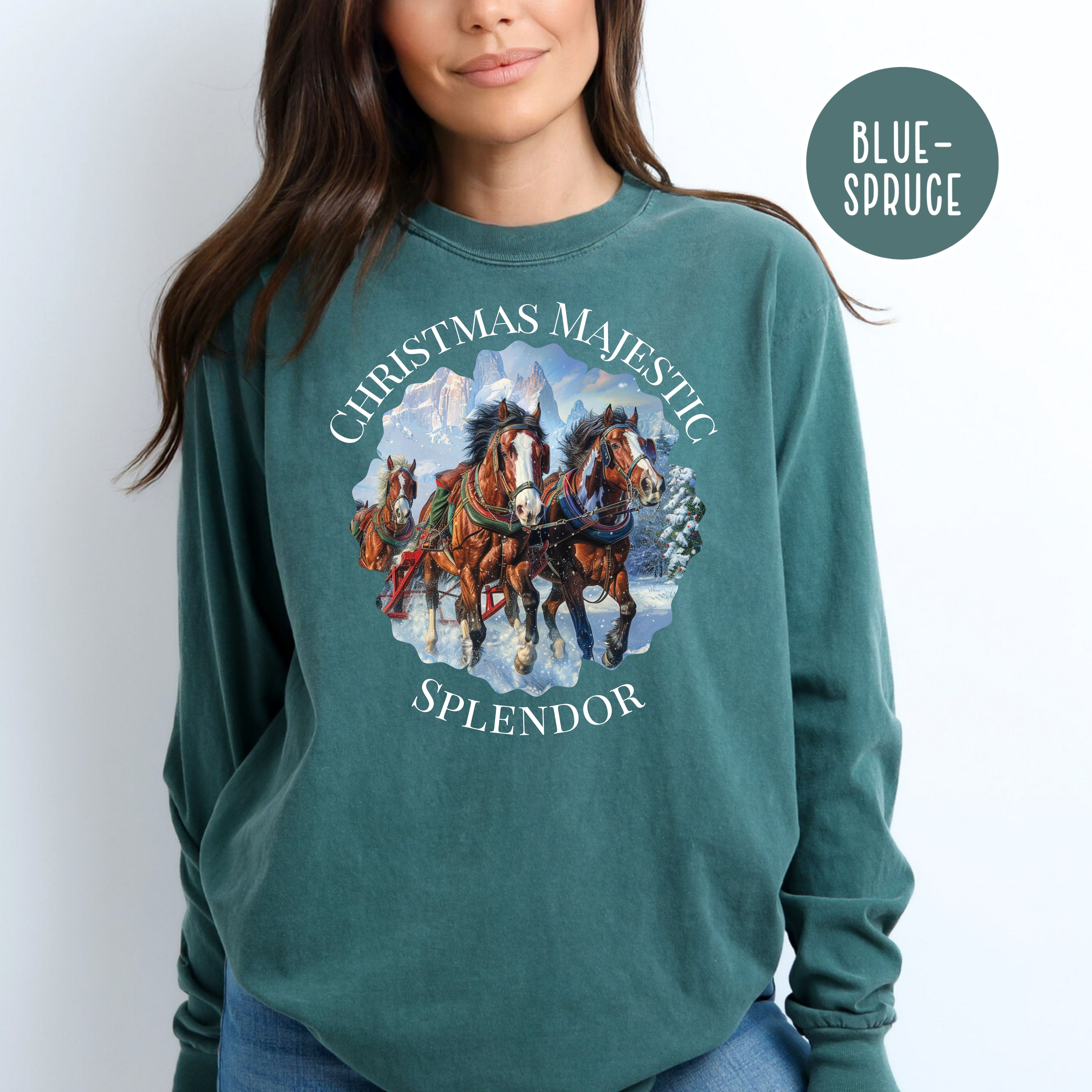 Majestic Christmas Clydesdales Comfort Colors® Long Sleeve Tee