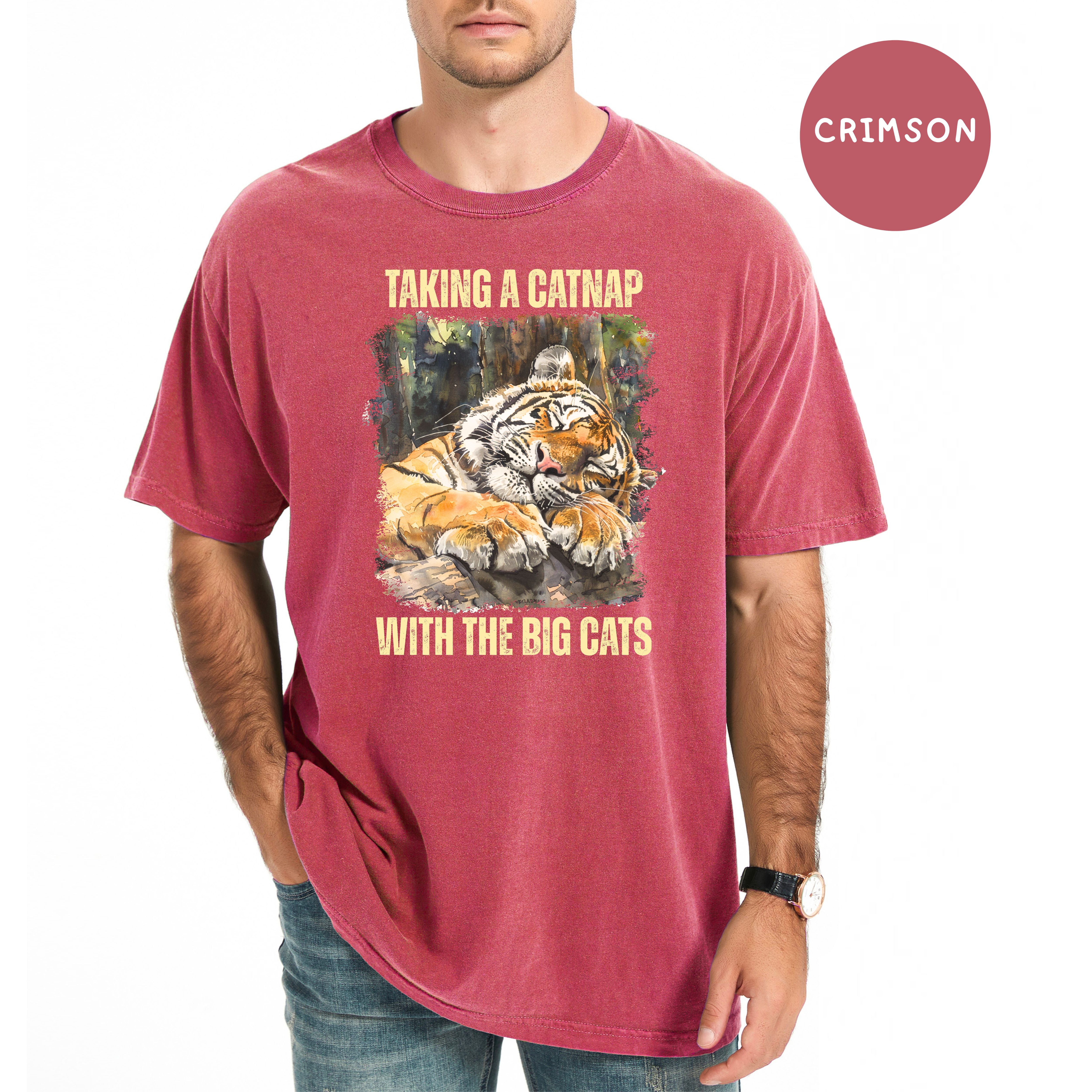 Tiger Lover Unisex Comfort Colors T-Shirt, Funny Tiger At The Zoo Shirt, Tiger Taking a Catnap With The Big Cats