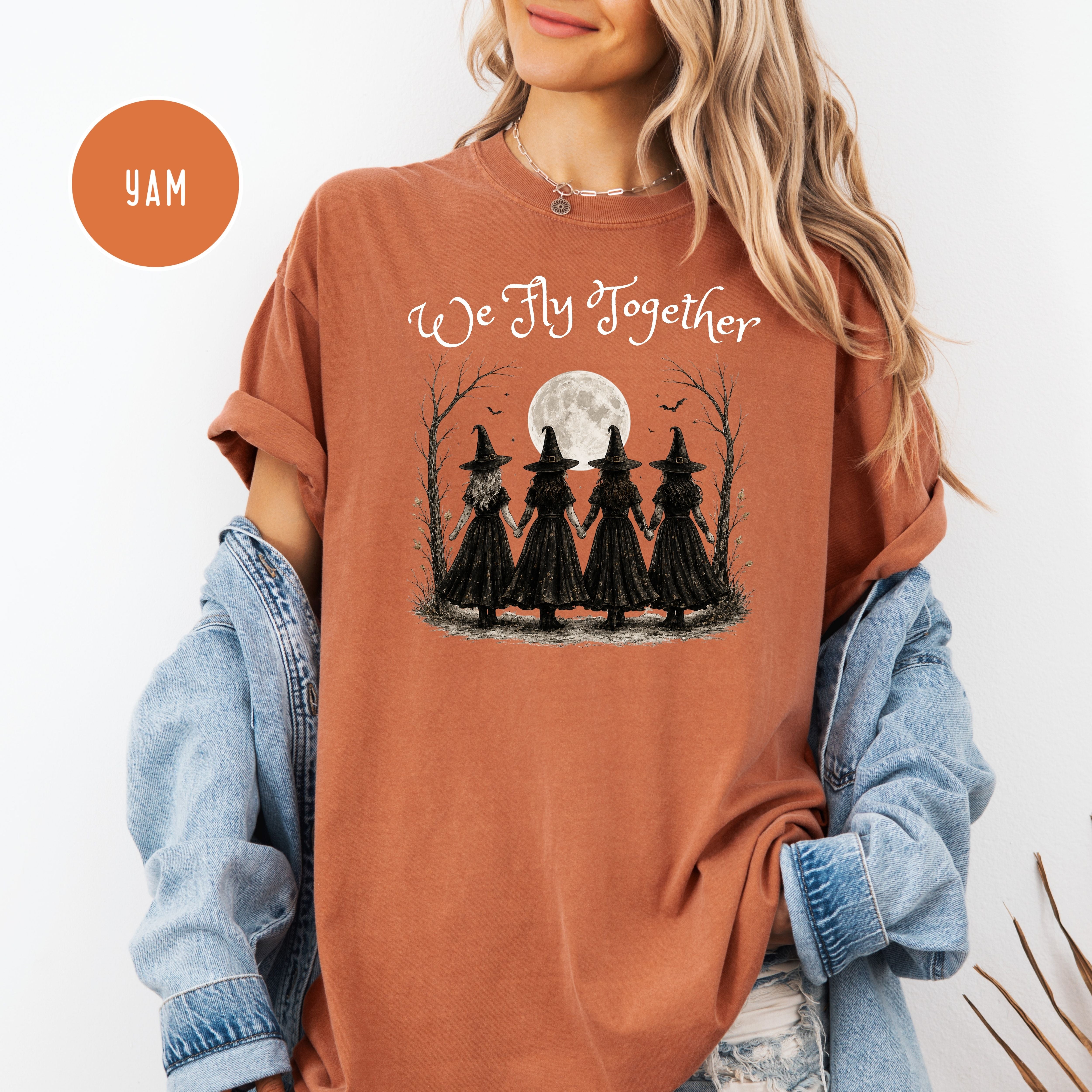 We Fly Together Halloween Witches Shirt, Comfort Colors Halloween T-Shirt, Funny Halloween Shirt, Halloween Party Shirt, Halloween Gift Tee