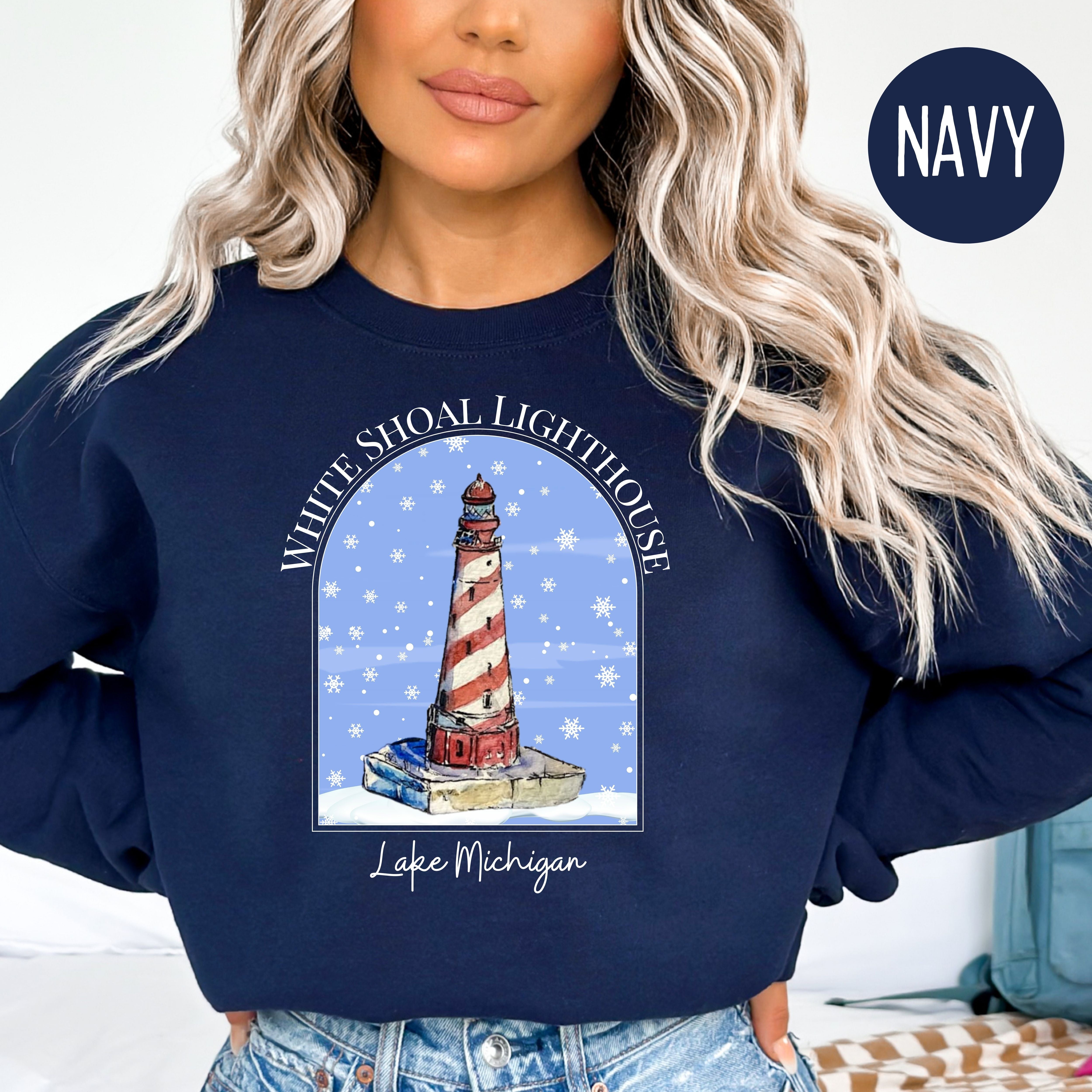 White Shoal Light Lake Michigan Lighthouse Winter Sweatshirt