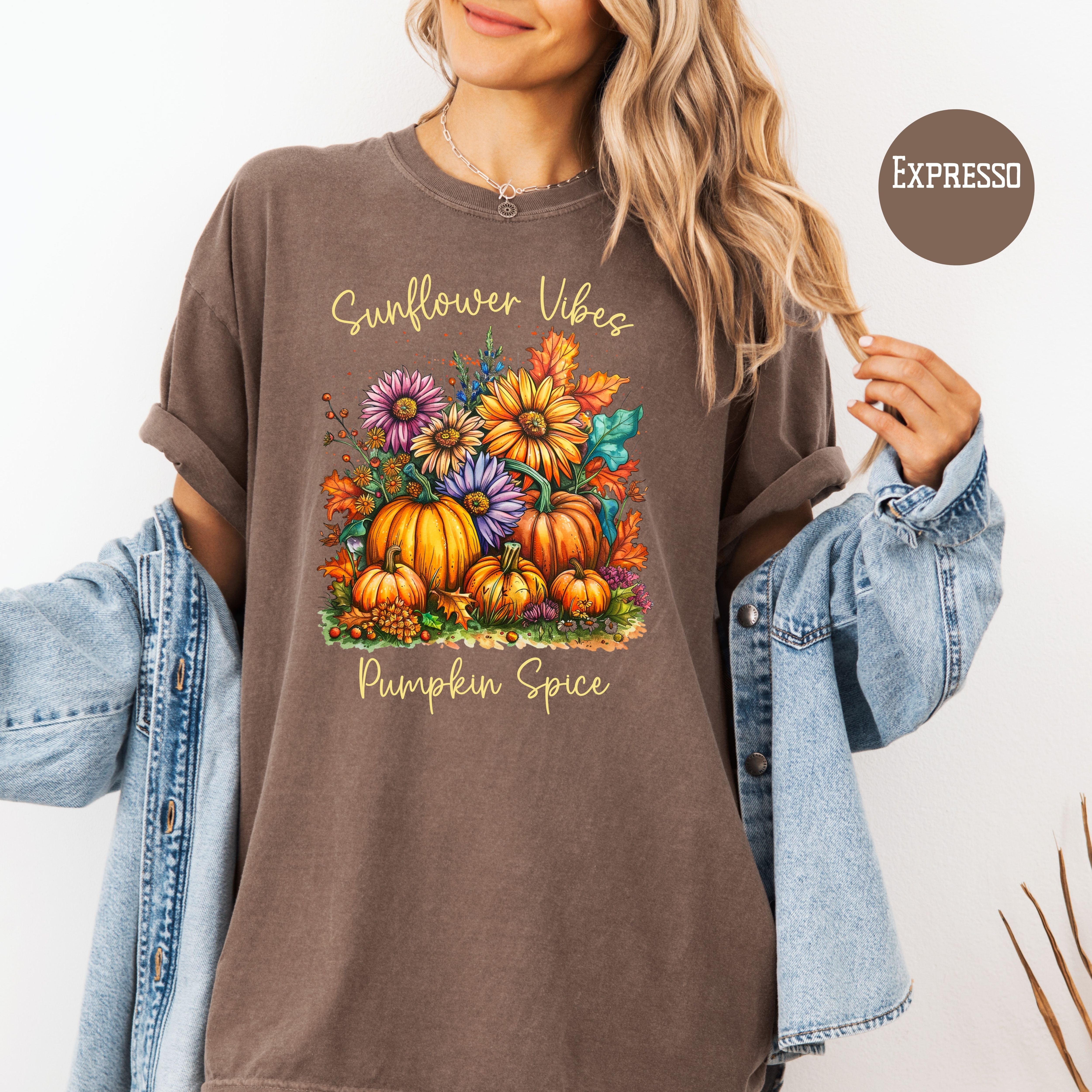 Sunflower Vibes and Pumpkin Spice Comfort Colors Autumn Vibes Tee Shirt