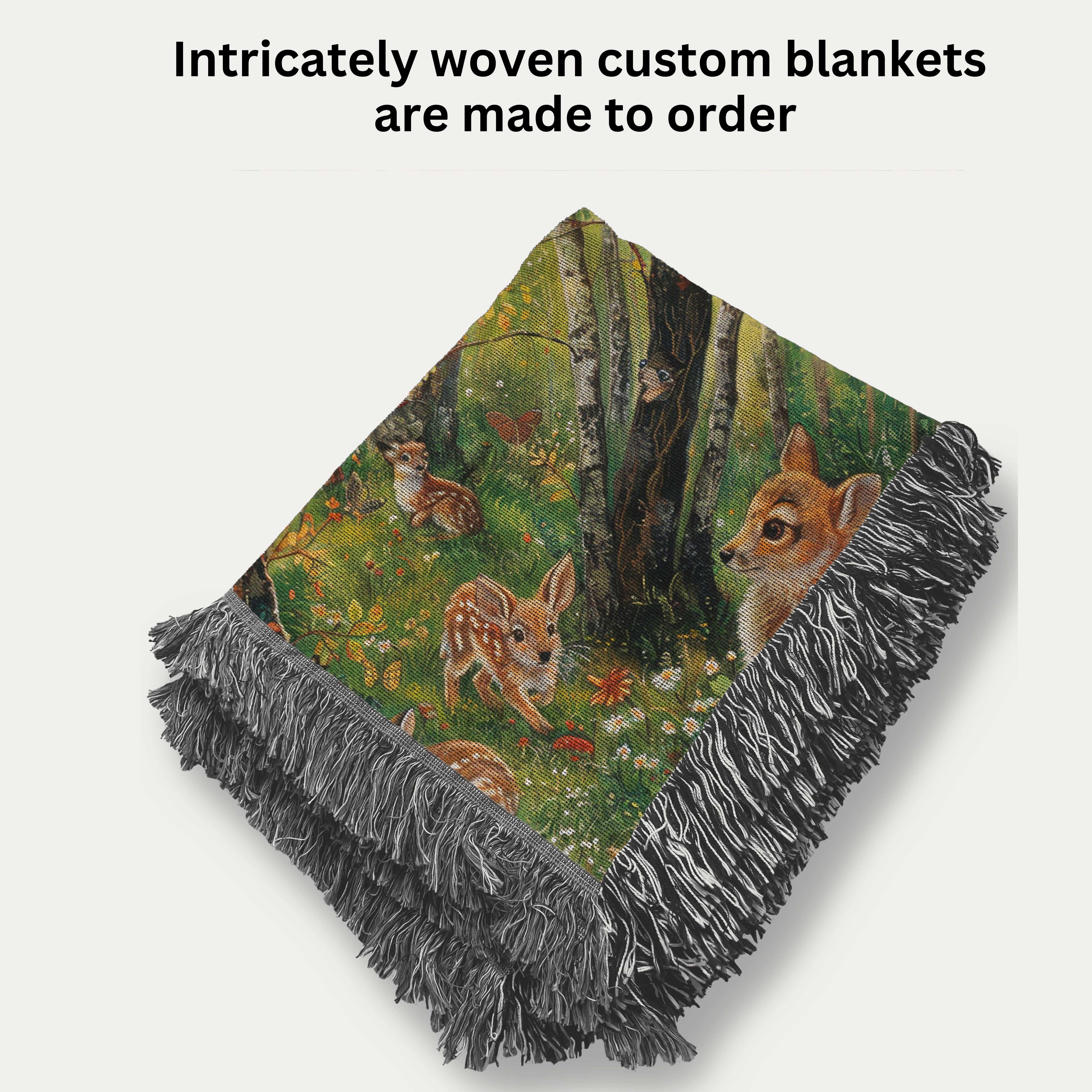 Fawns Playing in the Woods Woven Throw Blanket