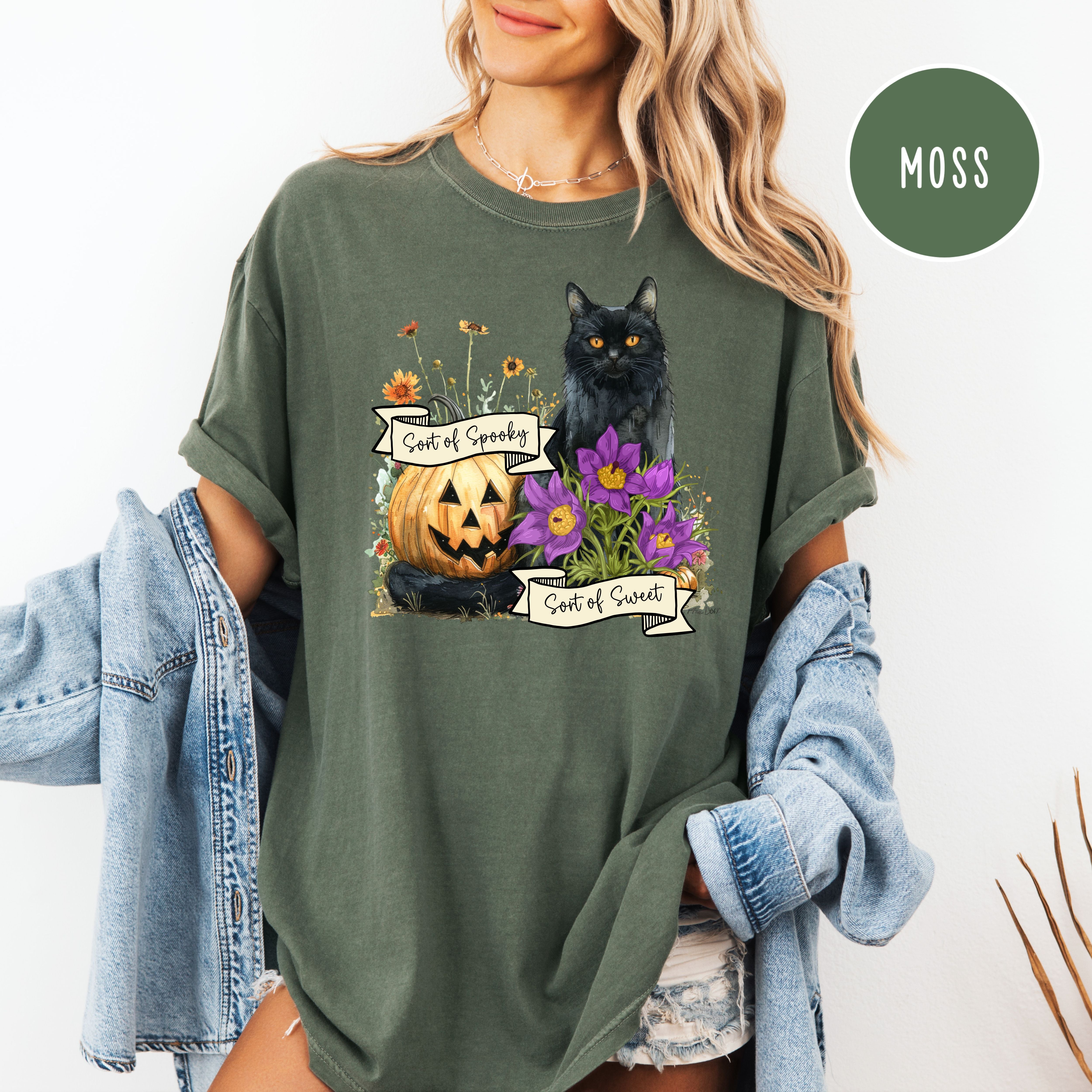 Sort of Spooky Sort of Sweet Halloween Black Cat Comfort Colors Tee