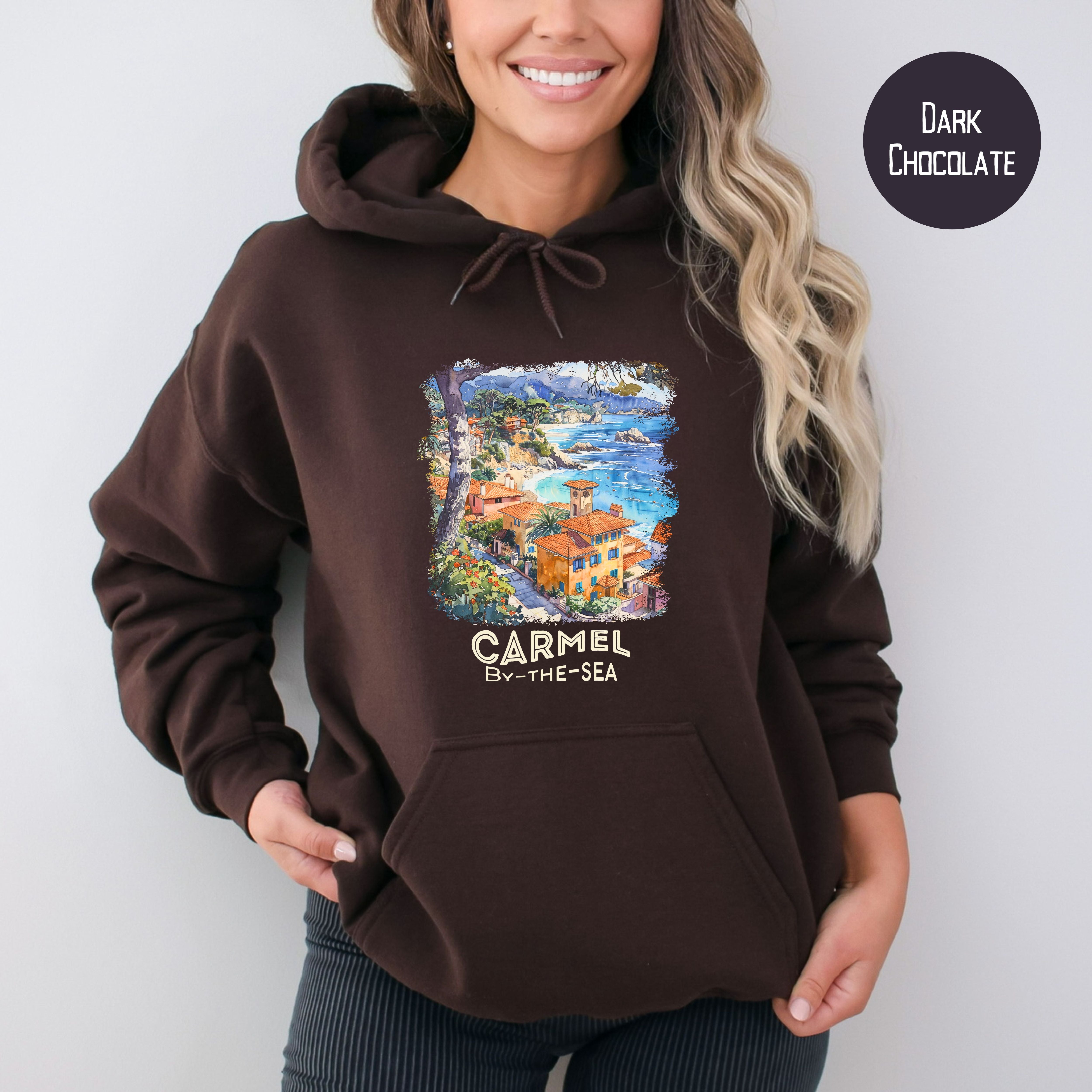 Carmel By The Sea Unisex Pullover Hoodie with Light Fleece Inside, Monterey Carmel Vacation Gift Shirt