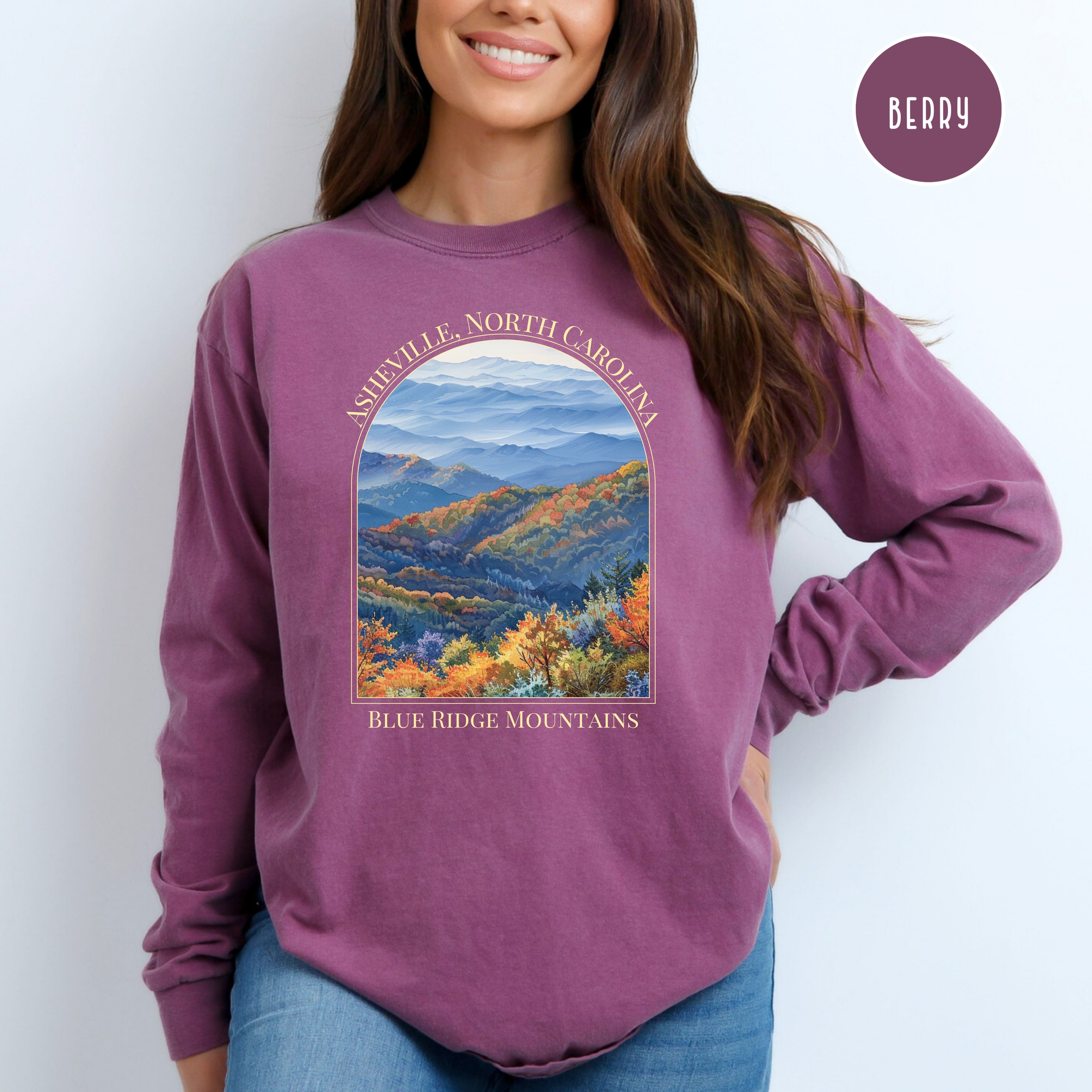 Asheville North Carolina Blue Ridge Mountains Comfort Colors® Long Sleeve Tee