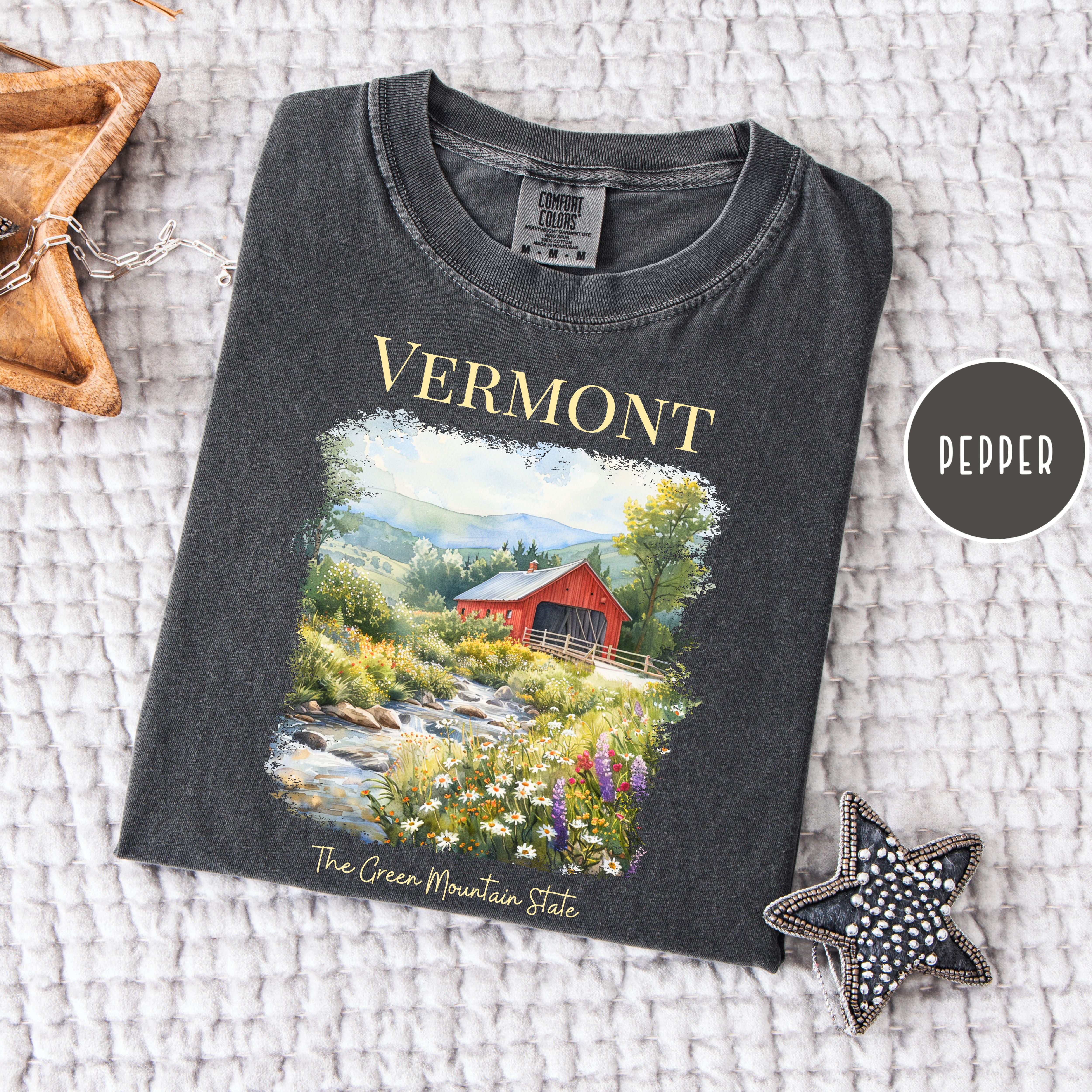 Vermont Covered Bridge Comfort Colors Travel T-Shirt, Vermont Gift Shirt, Vermont Vacation Tee, The Green State Shirt, Vermont Summer Shirt