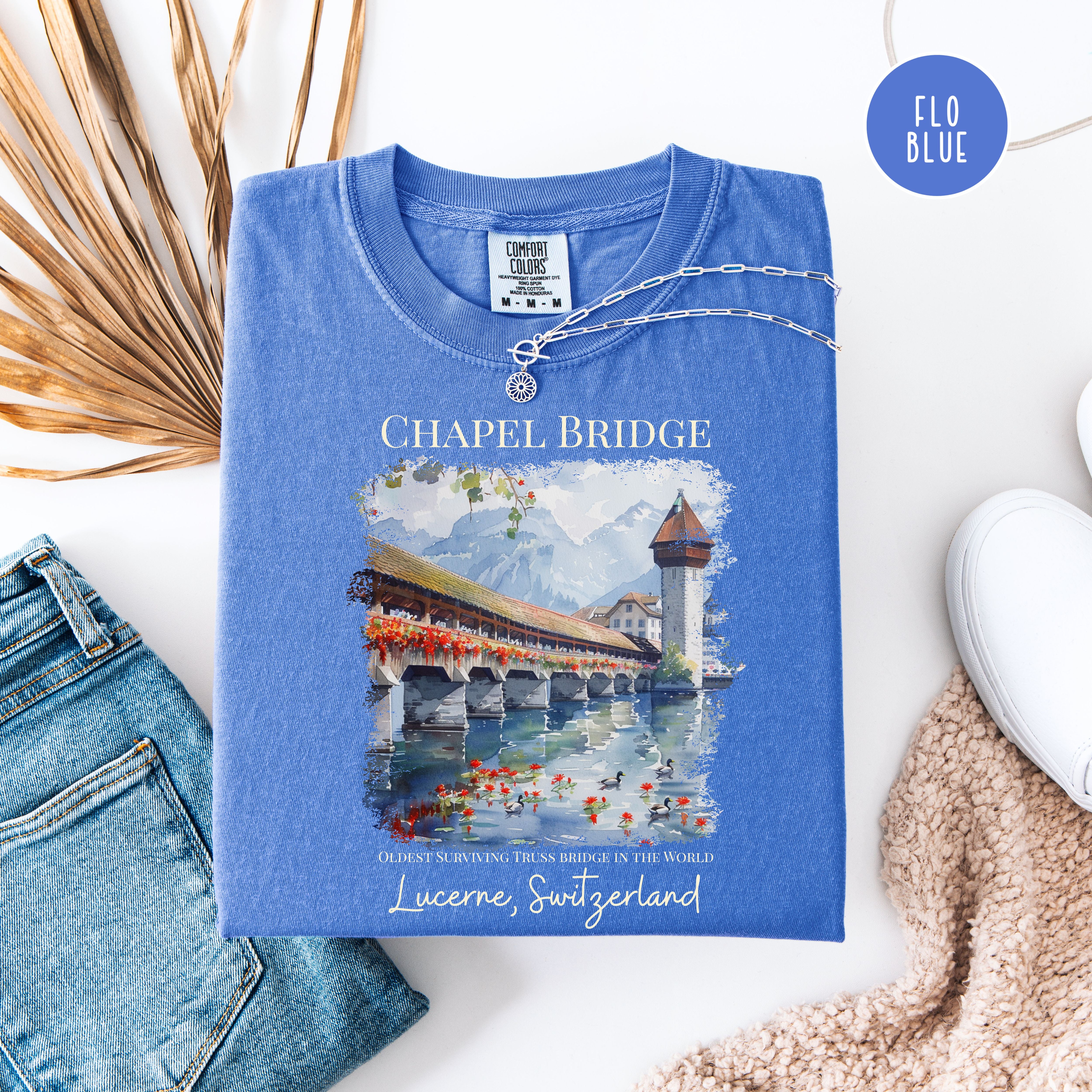 Lucerne Switzerland Chapel Bridge Comfort Colors Vacation Gift Tee