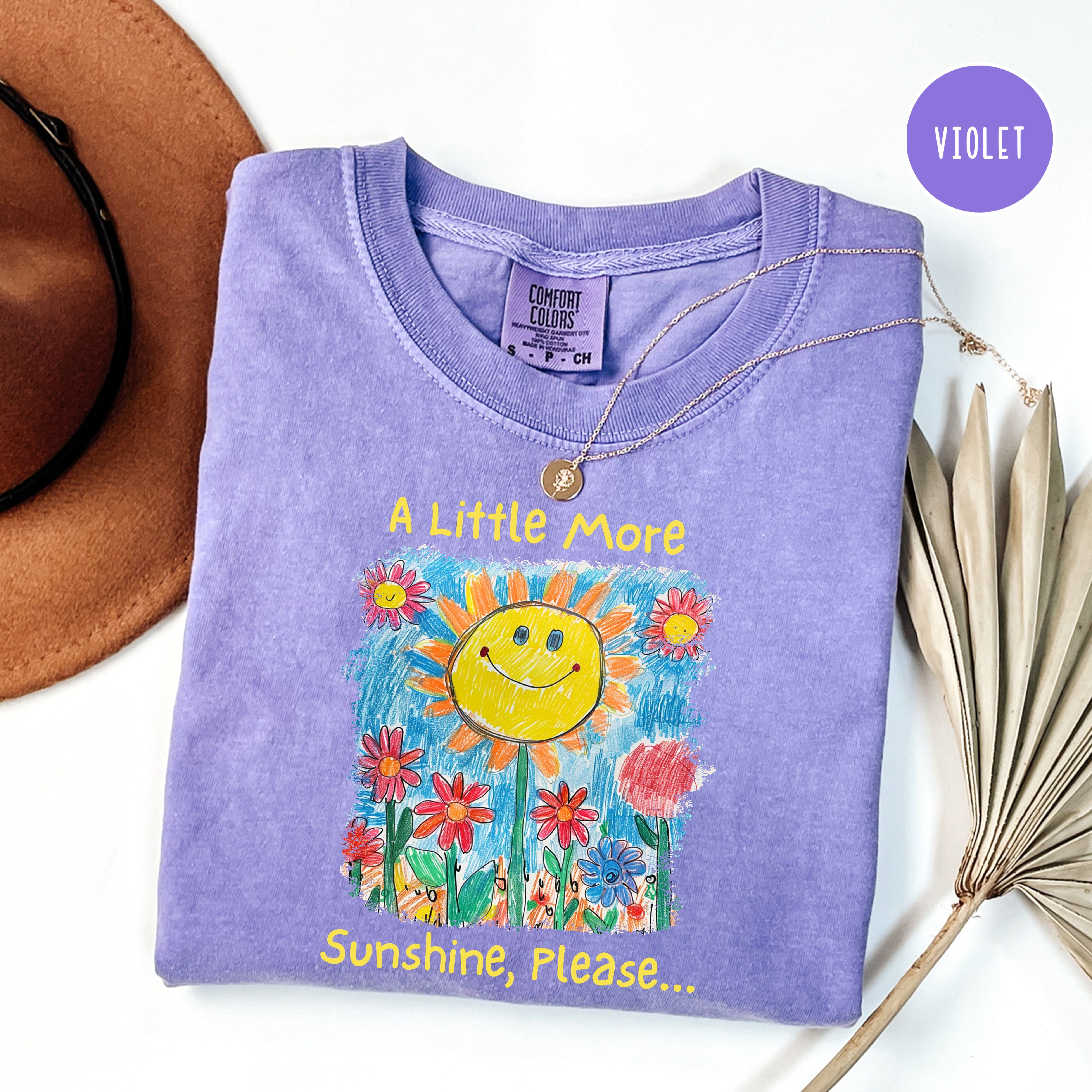 A Little More Sunset Please Comfort Colors Happy Tee Shirt, Positivity Shirt, Joyful Gift Shirt, Sunshine and Flowers Drawing Summer Tee