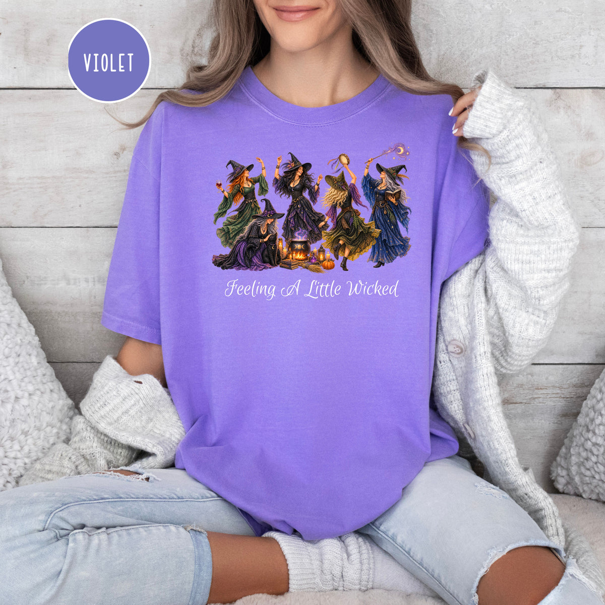 Funny Halloween Witches Comfort Colors TShirt, Feeling A Little Wicked Witches Dancing,  Witches Halloween Gift Shirt, Halloween Party Gift