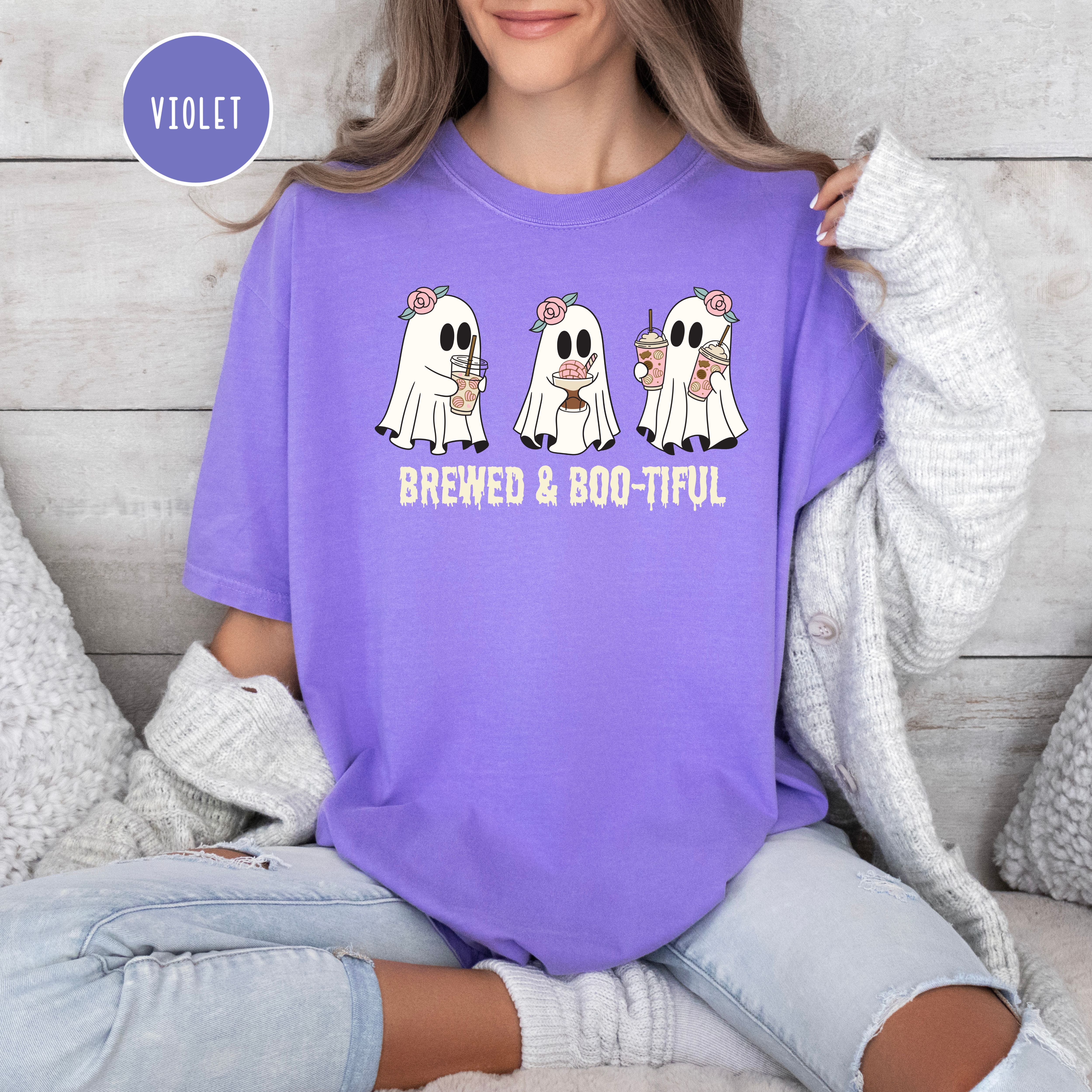 Cute Ghost Halloween Comfort Colors Tee Shirt for Coffee Lover