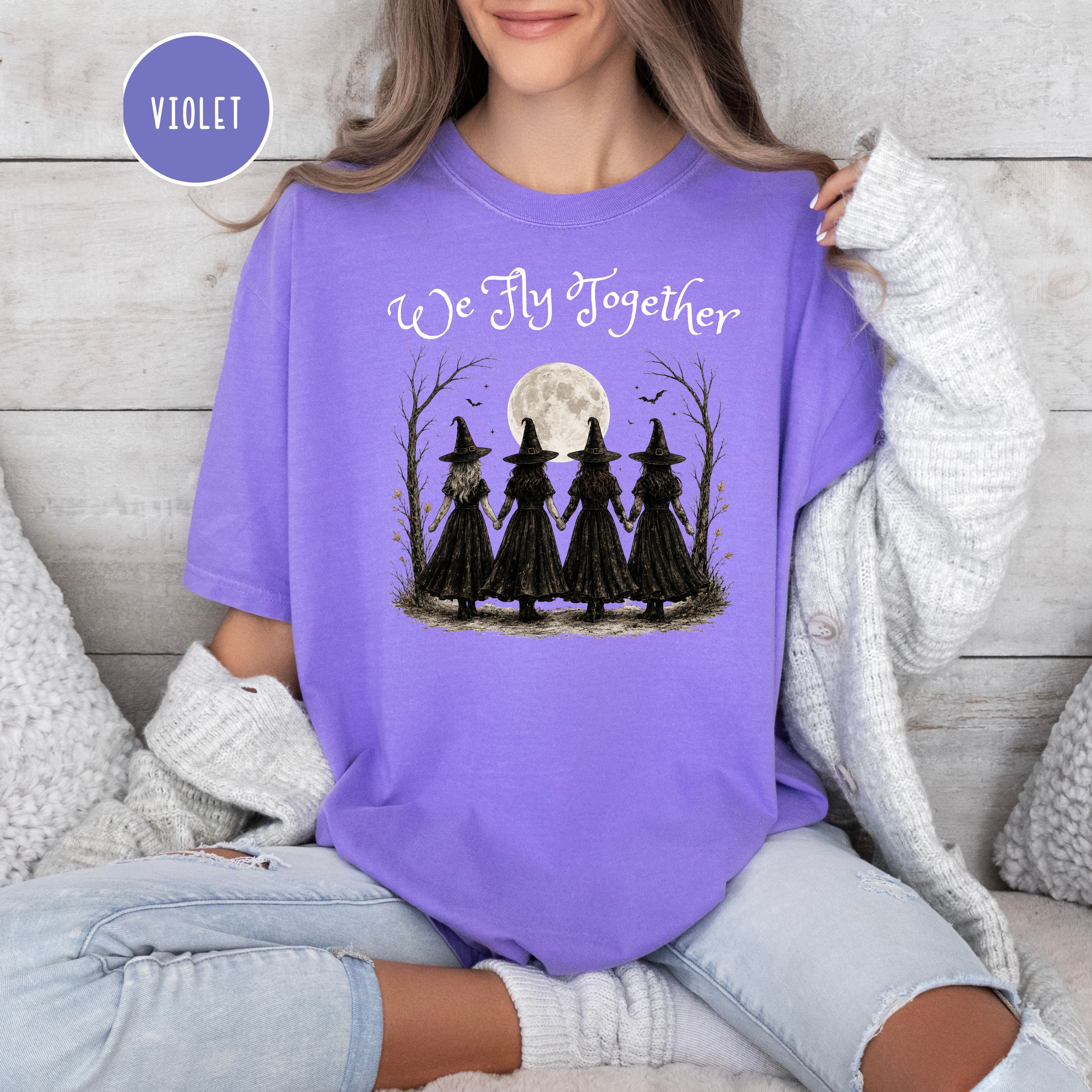 We Fly Together Halloween Witches Shirt, Comfort Colors Halloween T-Shirt, Funny Halloween Shirt, Halloween Party Shirt, Halloween Gift Tee