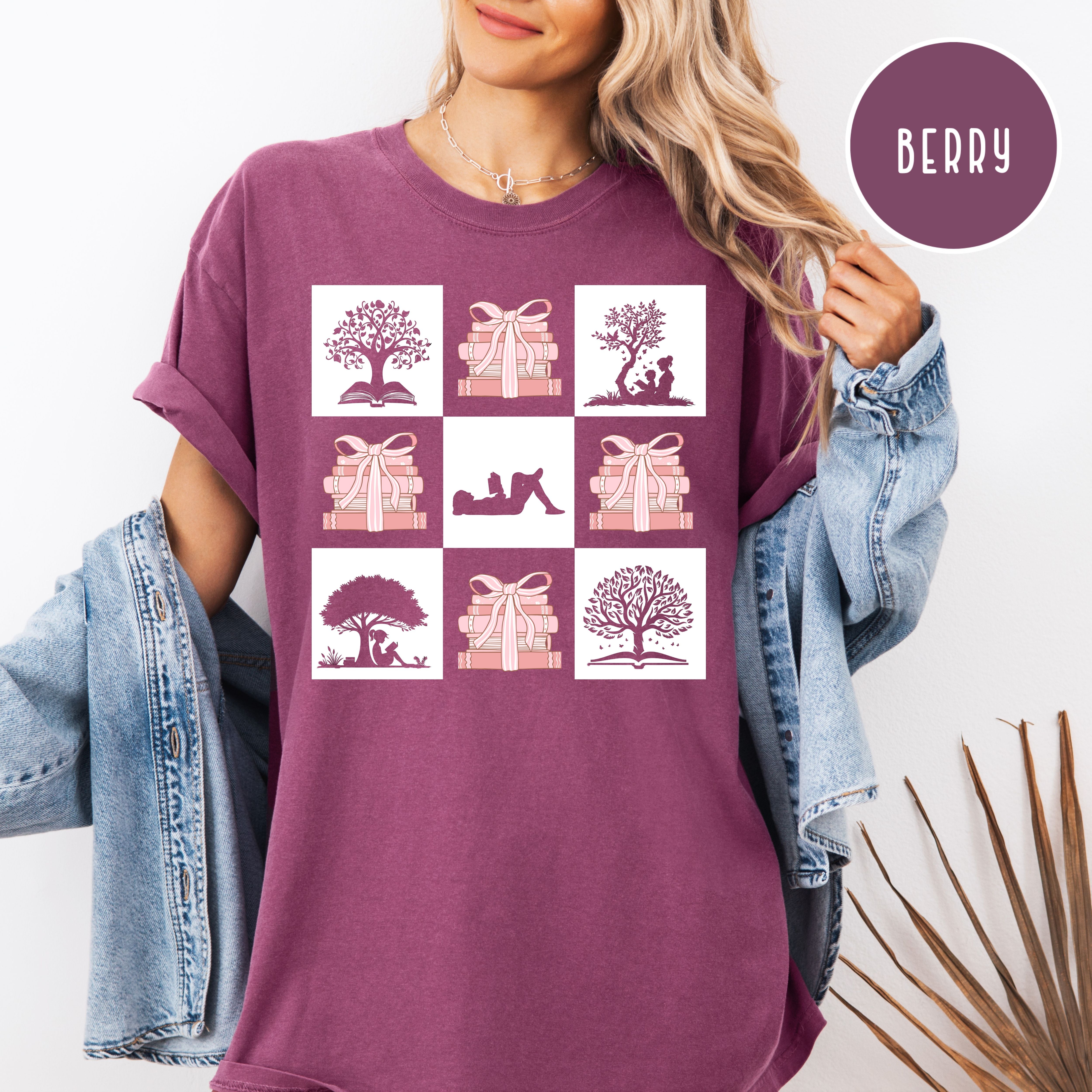 Coquette Books and Bows Reading Shirt For Book Lover, Comfort Colors Teacher Gift Tee